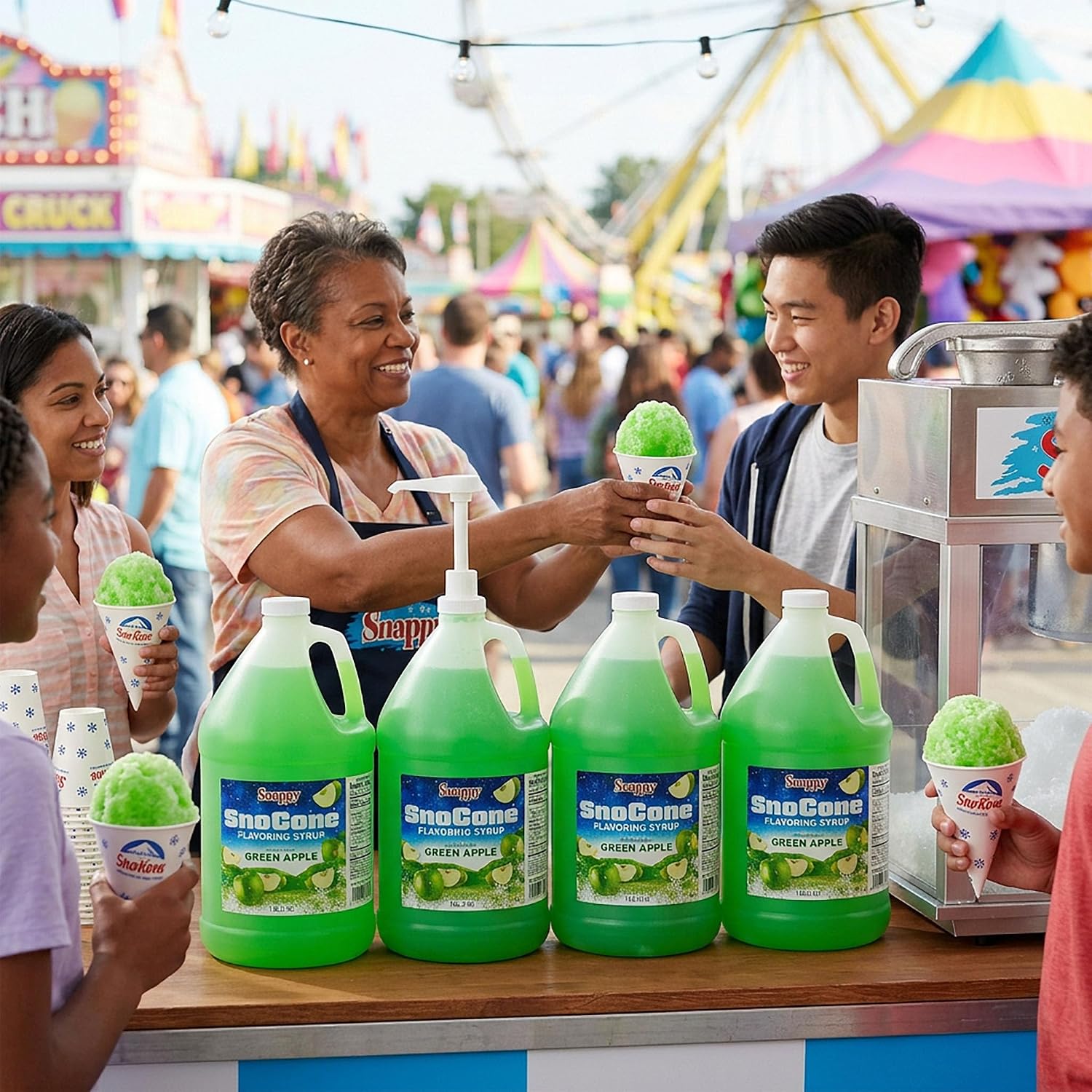 Snappy Green Apple Sno Cone Syrup, 1 Gallon 4 Pack, Ready to Use for Snow Cone Machines and Shaved Ice
