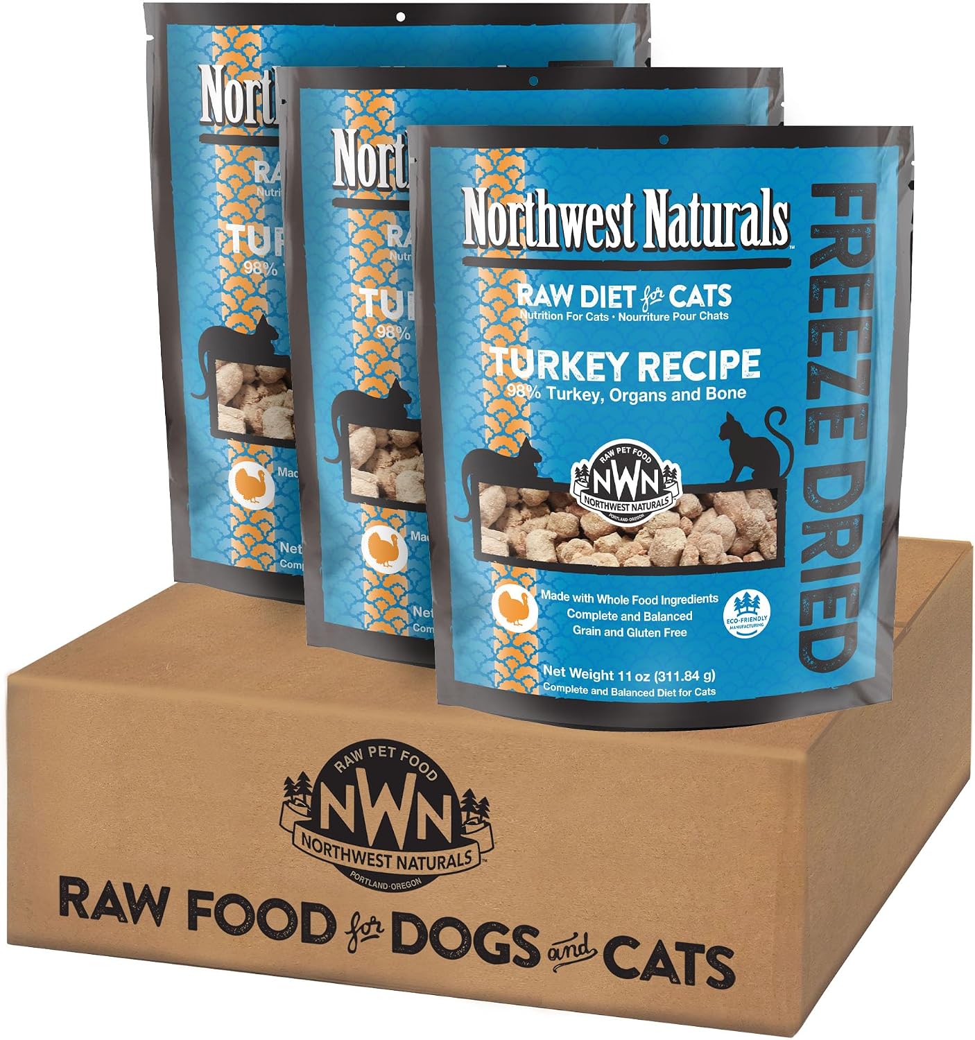 Northwest Naturals Freeze-Dried Turkey Cat & Kitten Food – Bite-Sized Nibbles – Healthy, Limited, Human-Grade Ingredients, All-Natural, High-Protein Raw Diet – Complete & Balanced, Made in USA, 11 oz
