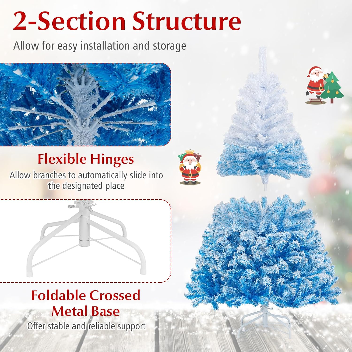 Goplus 7.5ft Pre-Lit Artificial Christmas Tree, Premium PVC Snow Flocked Hinged Pine Tree with Metal Stand and LED Lights