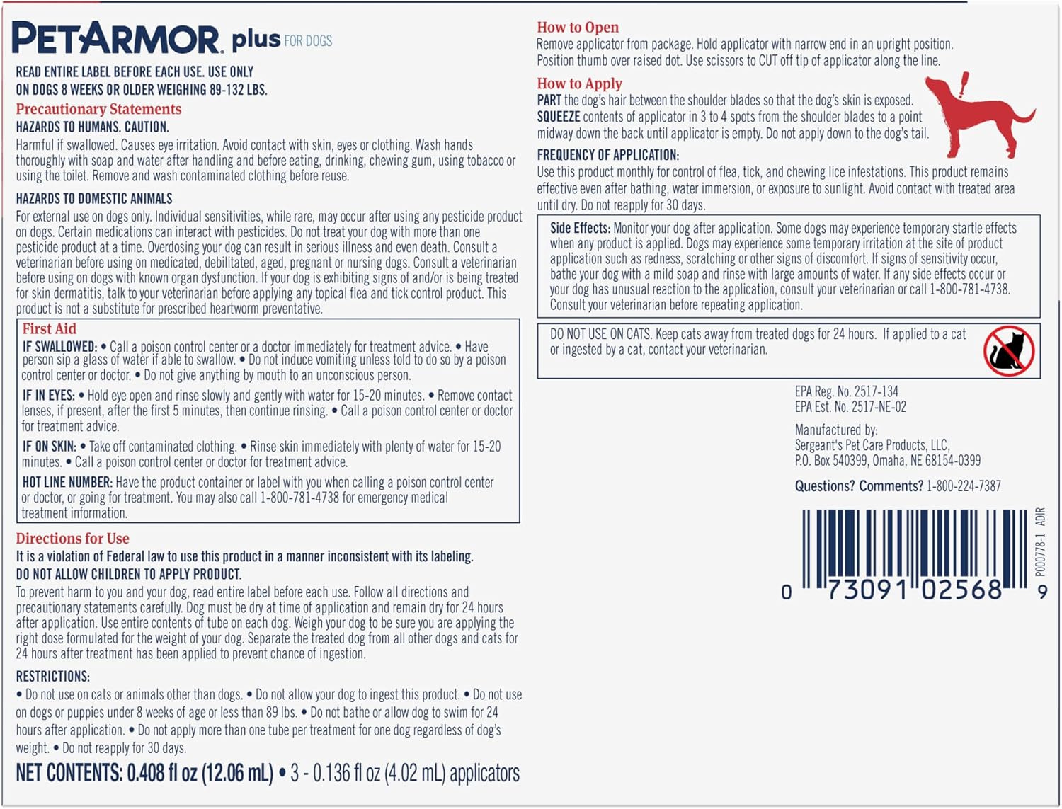 PetArmor Plus Flea and Tick Prevention for Dogs, Small Dog Flea and Tick Treatment, 3 Doses, Waterproof Topical, Fast Acting (5-22 lbs)