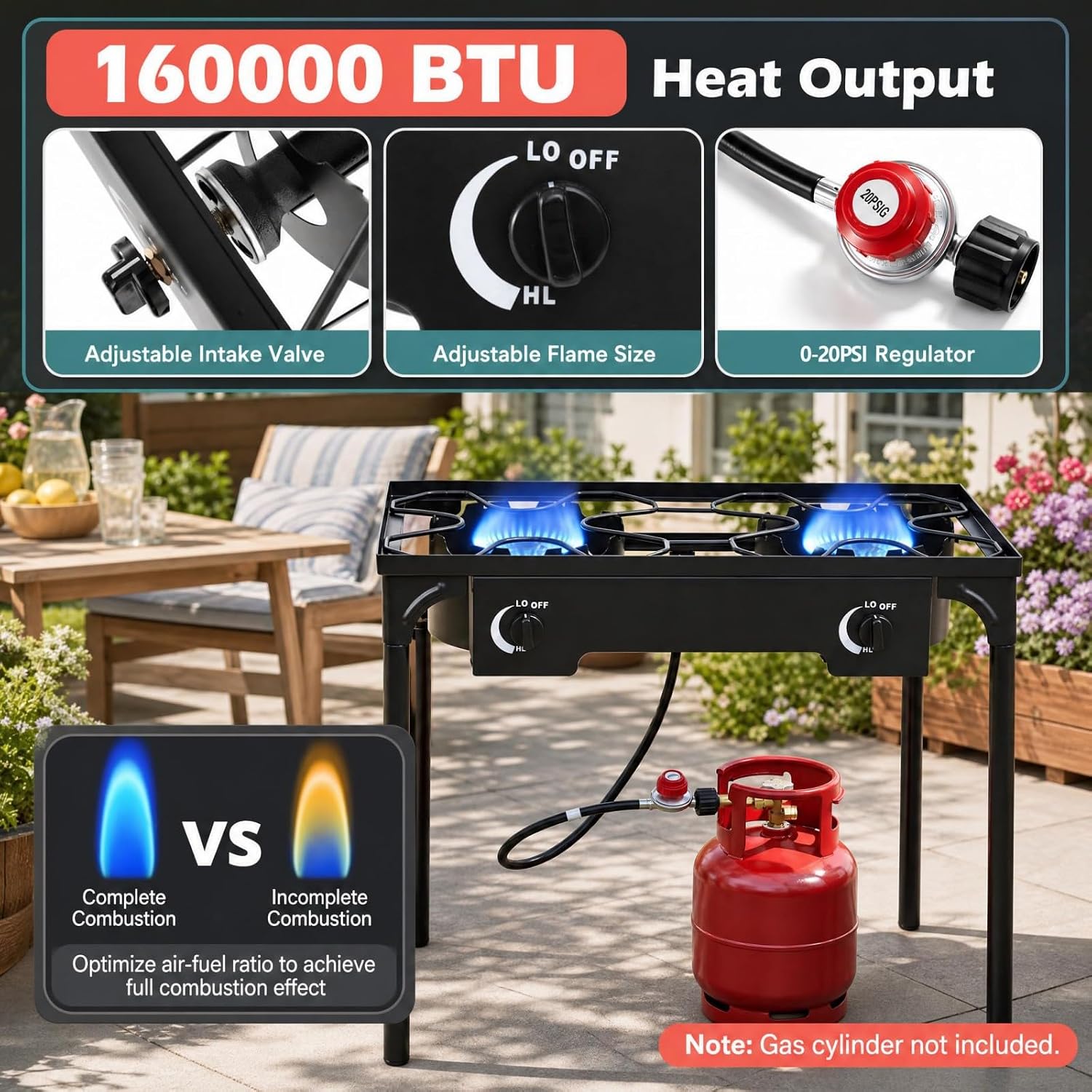Goplus Outdoor Camping Stove, Dual Burner Propane Gas Cooker