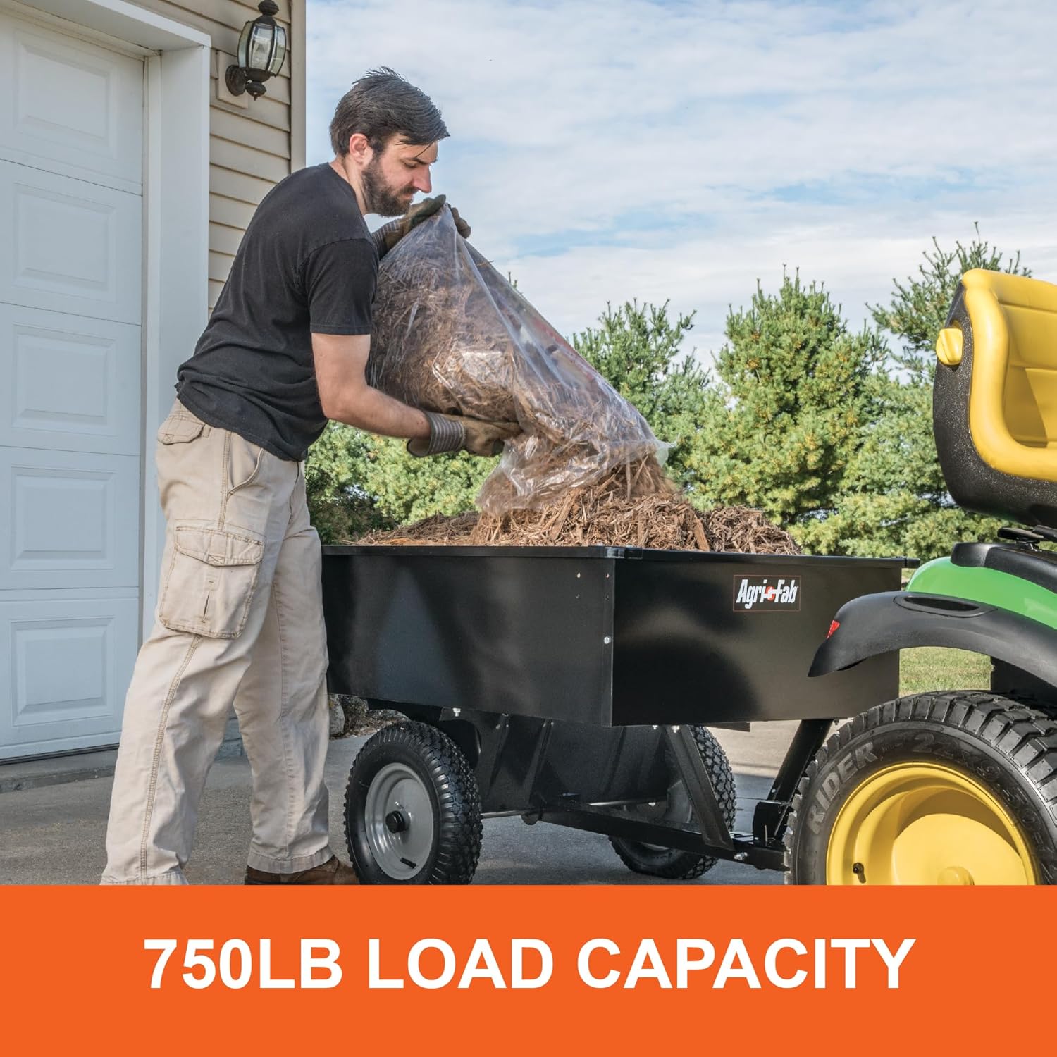 Agri-Fab Steel Utility Lawn and Garden Dump Cart for Riding Lawn Mowers, 750 lb Capacity with 12 Cu Ft Steel Bed and Pneumatic Tires