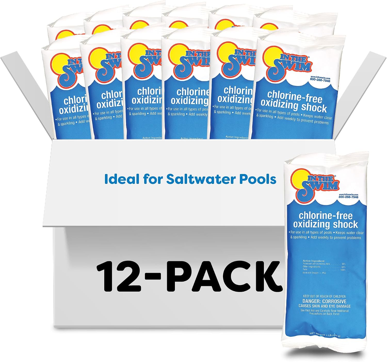 In The Swim Chlorine-Free Pool Shock - 24 x 1 Pound Bags | Quick Dissolving, Fast-Acting, Shock-Oxidizer for Swimming Pools, Spas, and Salt Chlorinated Pools Compatible