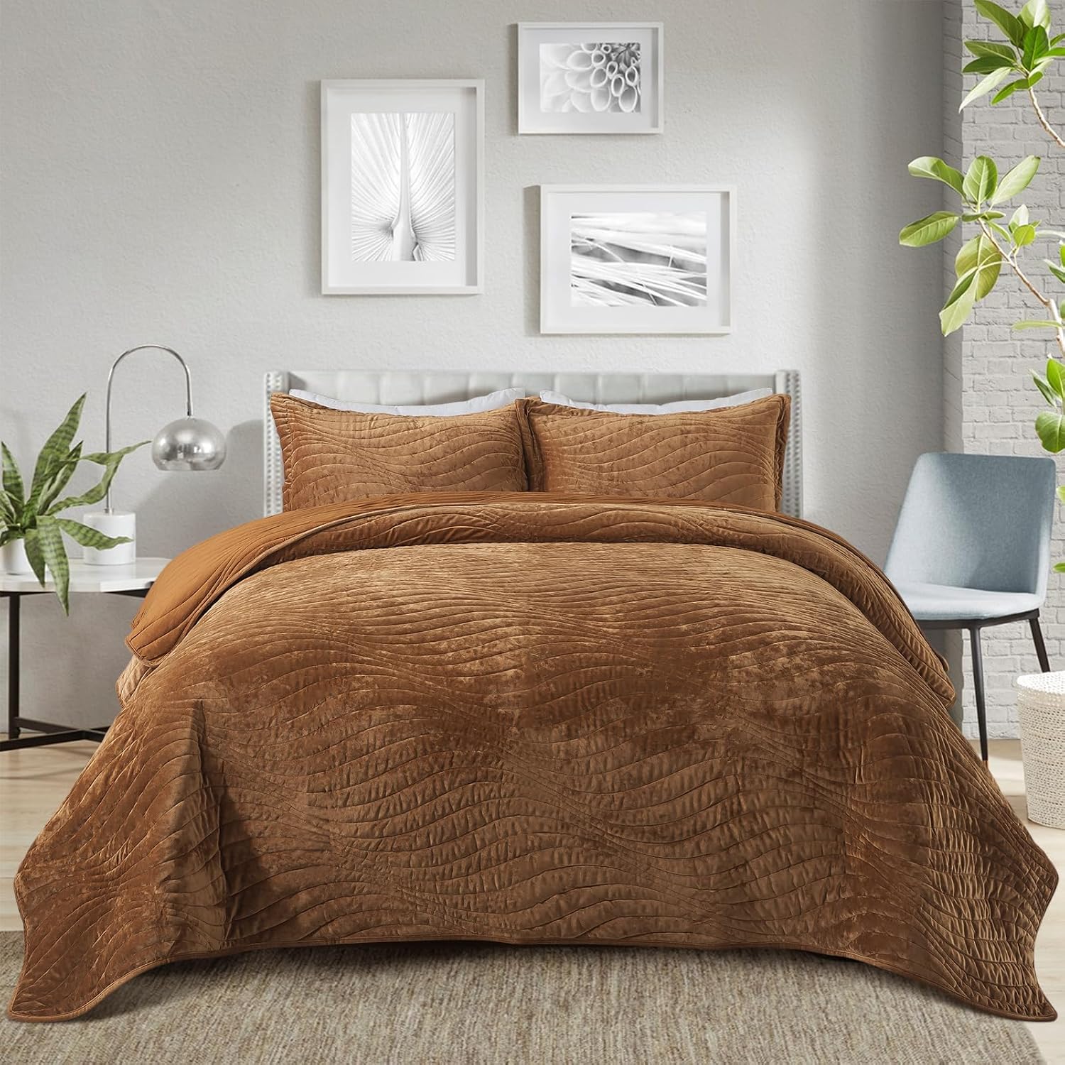 Striped Jacquard Style Cotton 3-Piece Patchwork Bedspread Quilt Sets, Queen Size