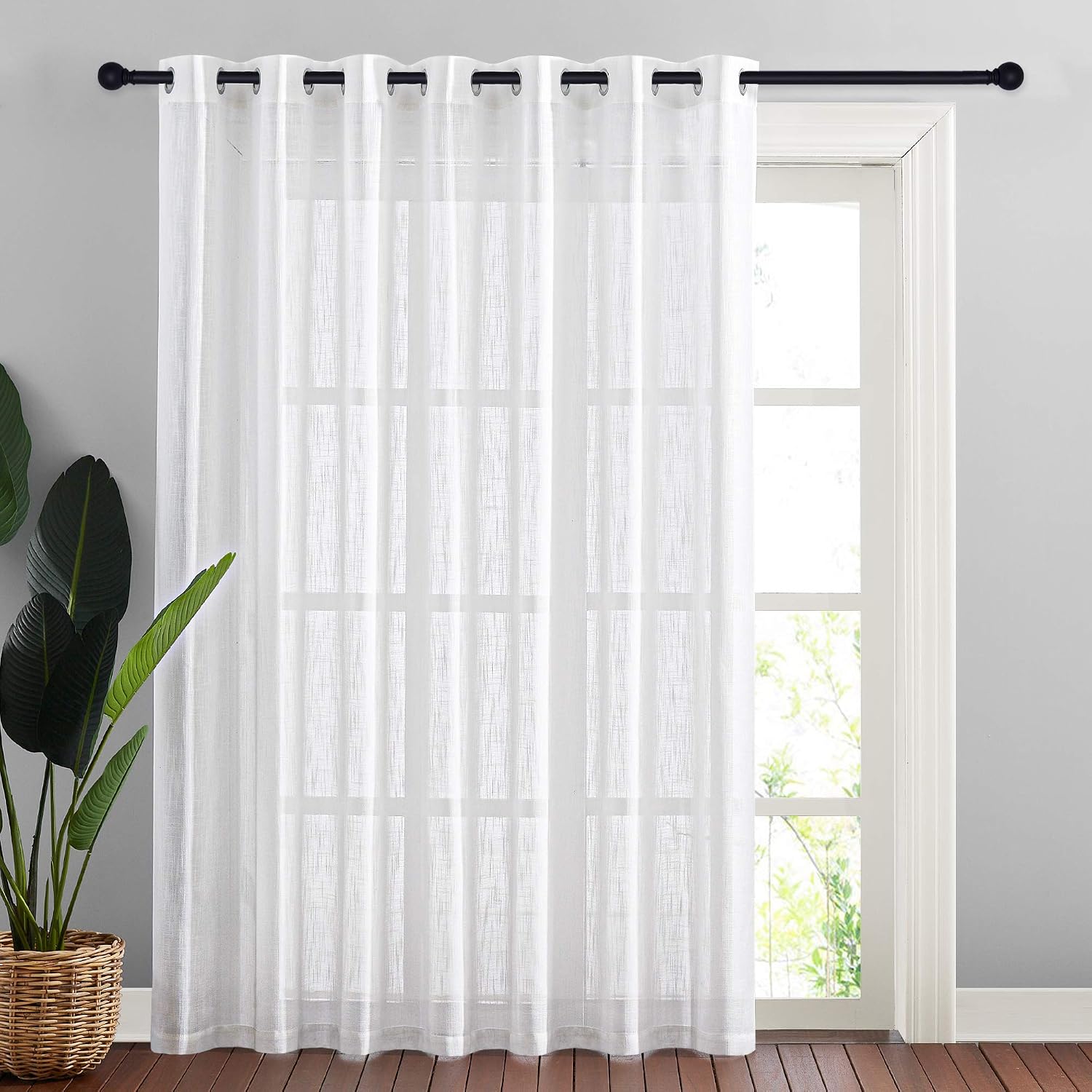 NICETOWN Linen Curtains White Semi Sheer 72 inch Long for Windows, Privacy with Light Filtering Grommet Top Window Treatments for Bedroom/Living Room