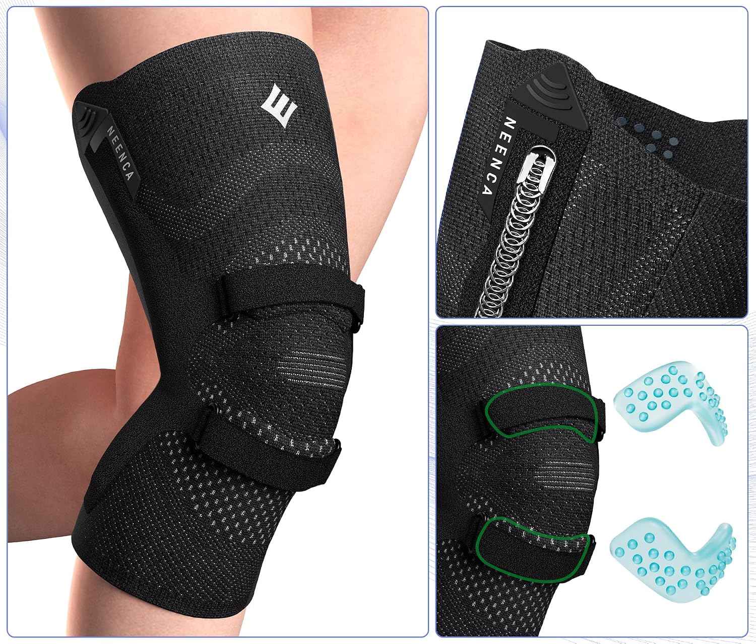 NEENCA Knee Braces for Knee Pain Relief, Compression Knee Sleeves with Patella Gel Pad & Side Stabilizers, Knee Support for Weightlifting, Running