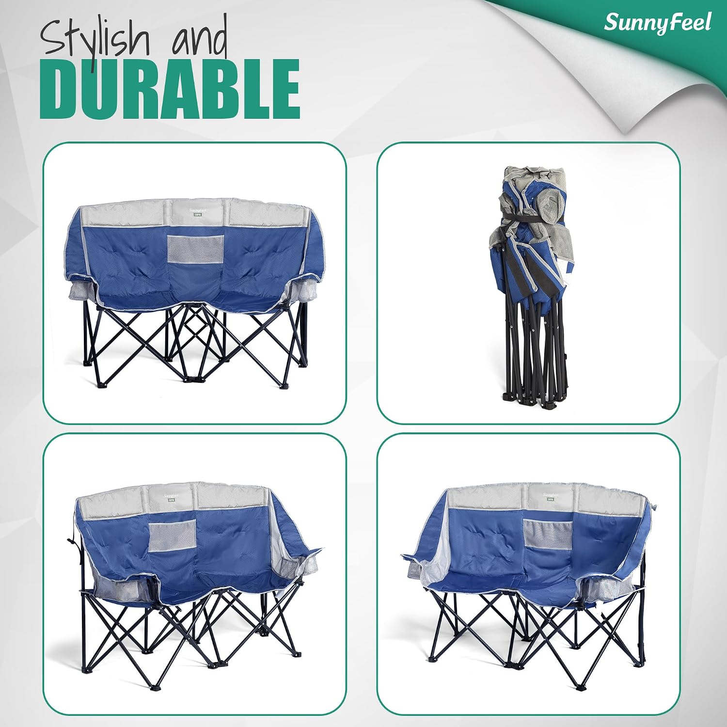 SUNNYFEEL Folding Double Camping Chair Oversized Loveseat for Adults