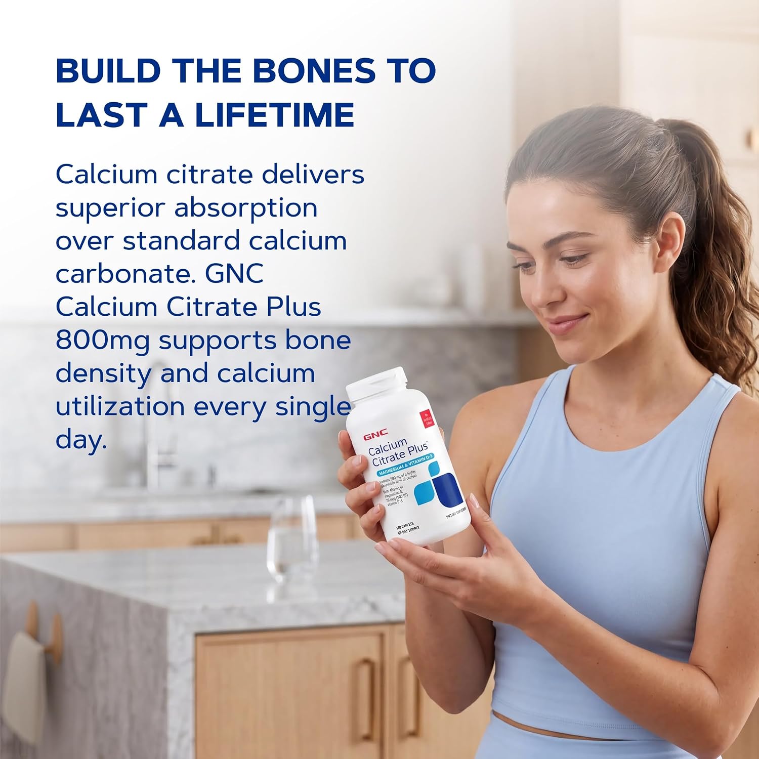 GNC Calcium Citrate Plus 800mg, 180 Caplets, 45 Servings