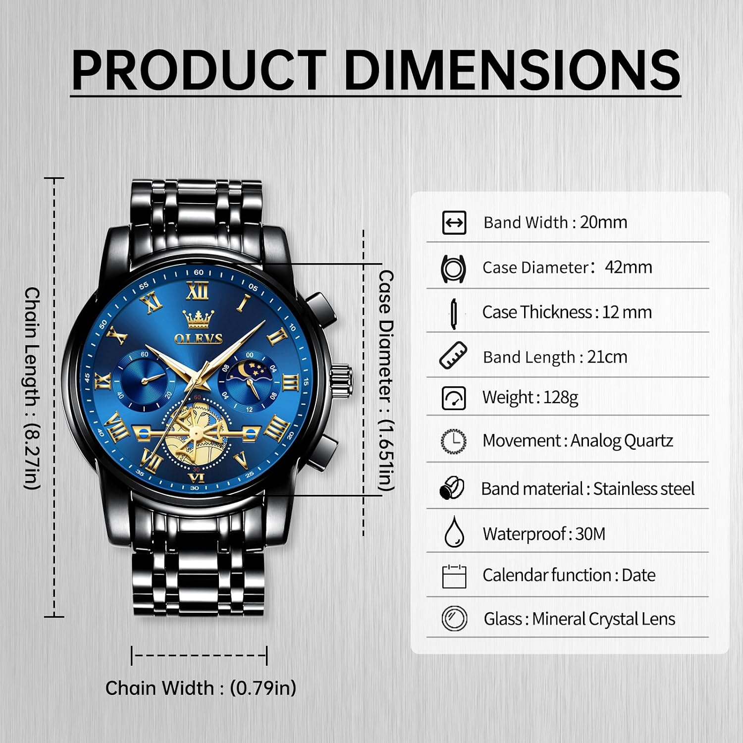 OLEVS Watch Men Luxury Dress Stainless Steel Date Analog Watch Waterproof