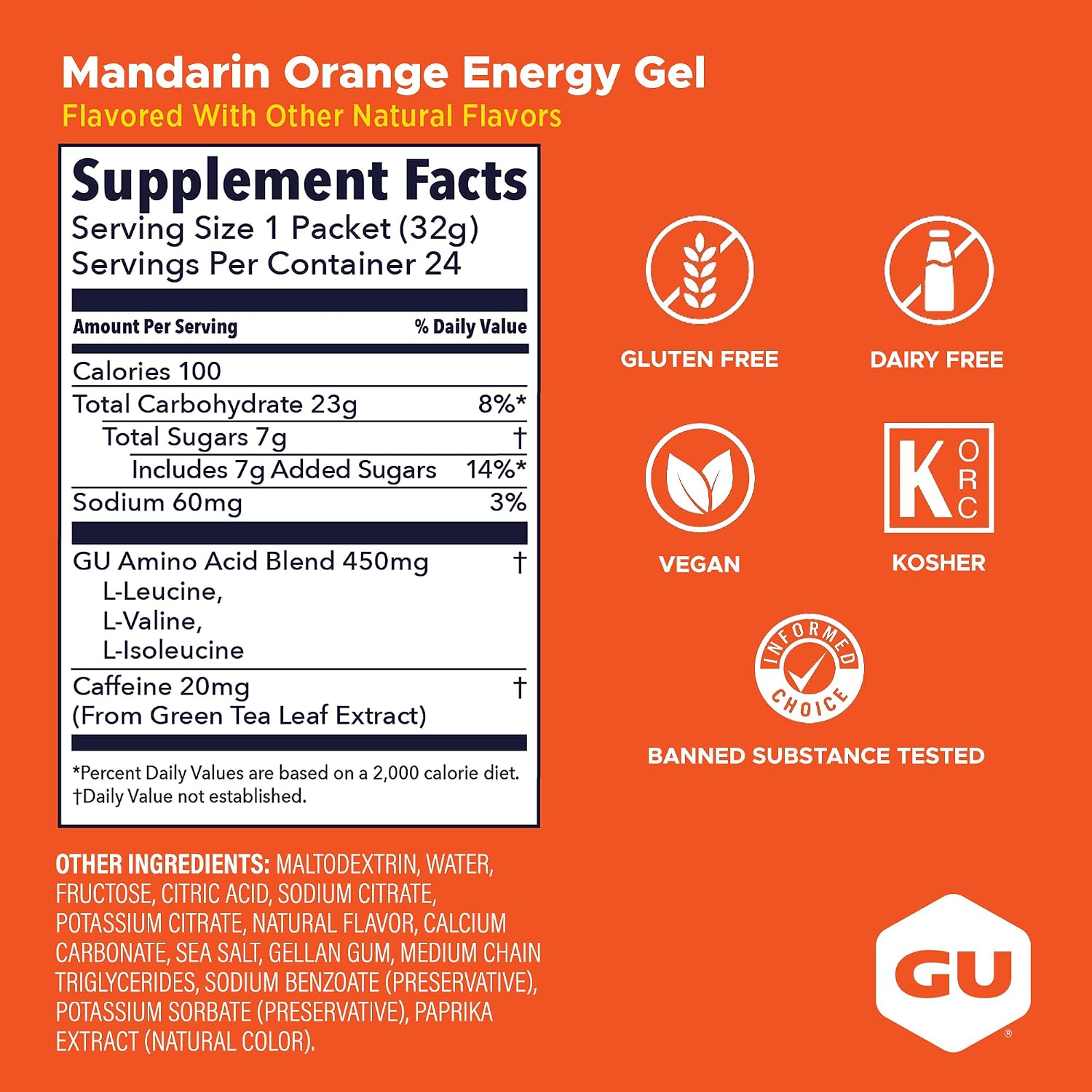 GU Energy Original Sports Nutrition Energy Gel, Vegan and Dairy-Free On-the-Go Energy for Any Workout, Vanilla Bean, 8-Count