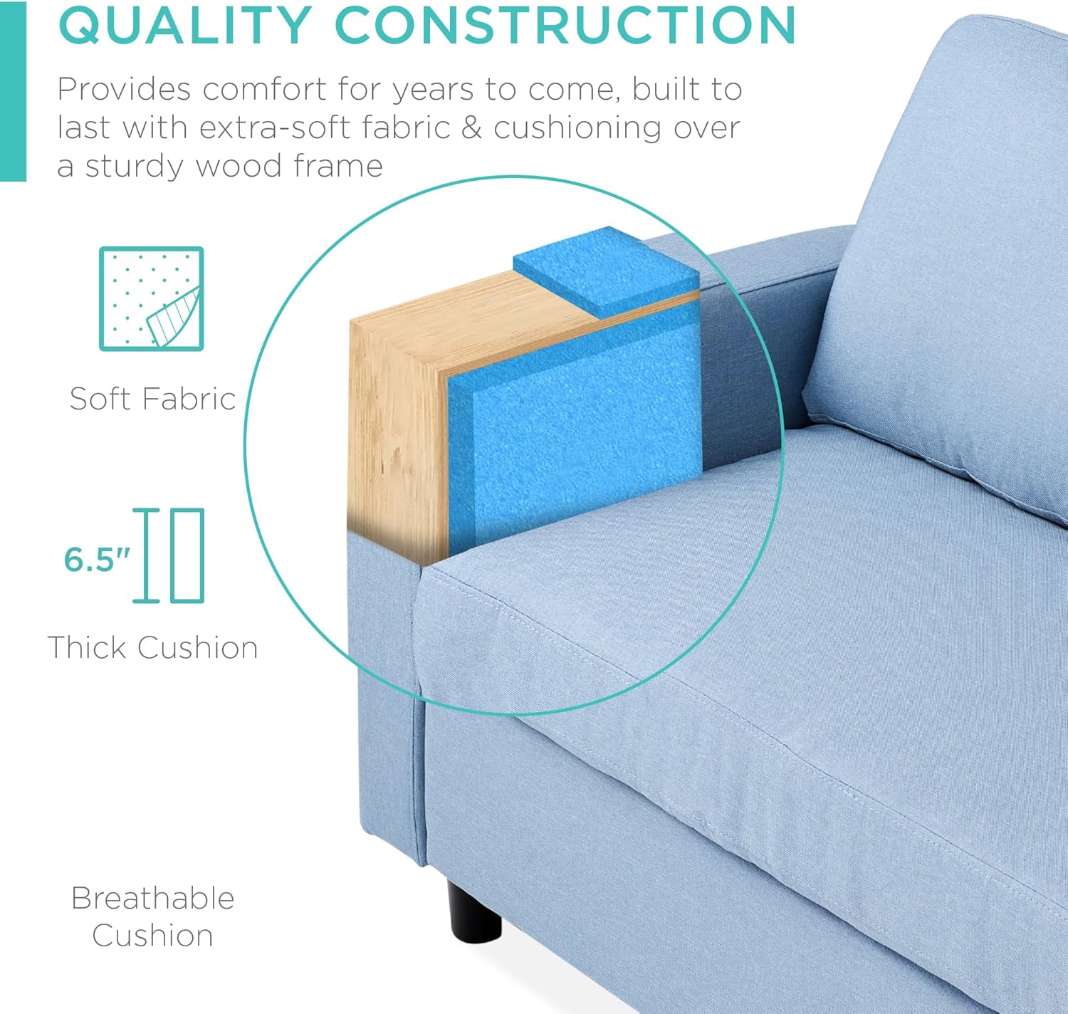 Best Choice Products Upholstered Sectional Sofa for Home, Apartment, Dorm, Bonus Room, Compact Spaces w/Chaise Lounge, 3-Seat, L-Shape Design