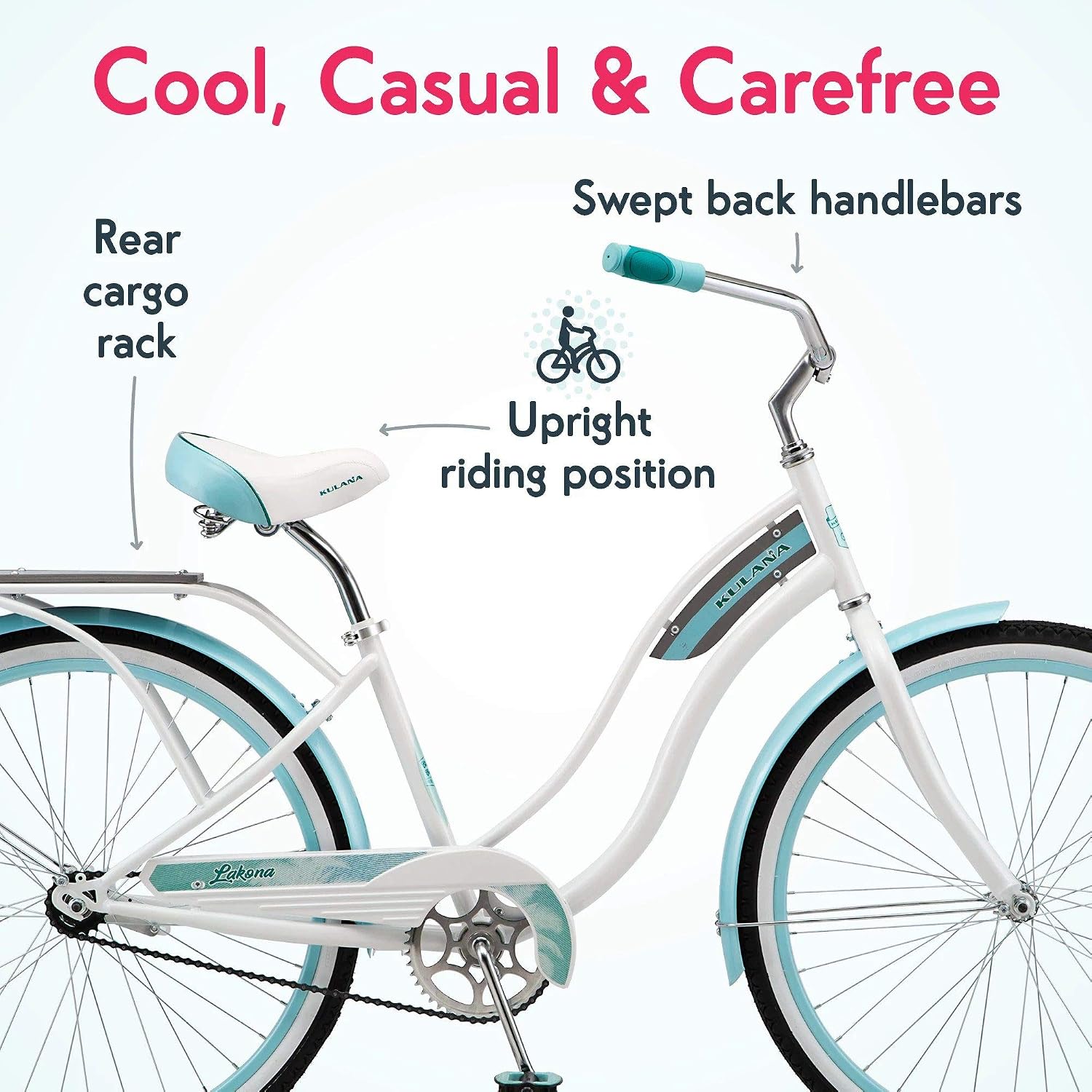 Kulana Lakona Shore, Tide or Wave Cruiser Bike, 20, 24 or 26 Inch Bike for Adults and Youth, 7 or Single Speed Beach Cruiser Bicycle