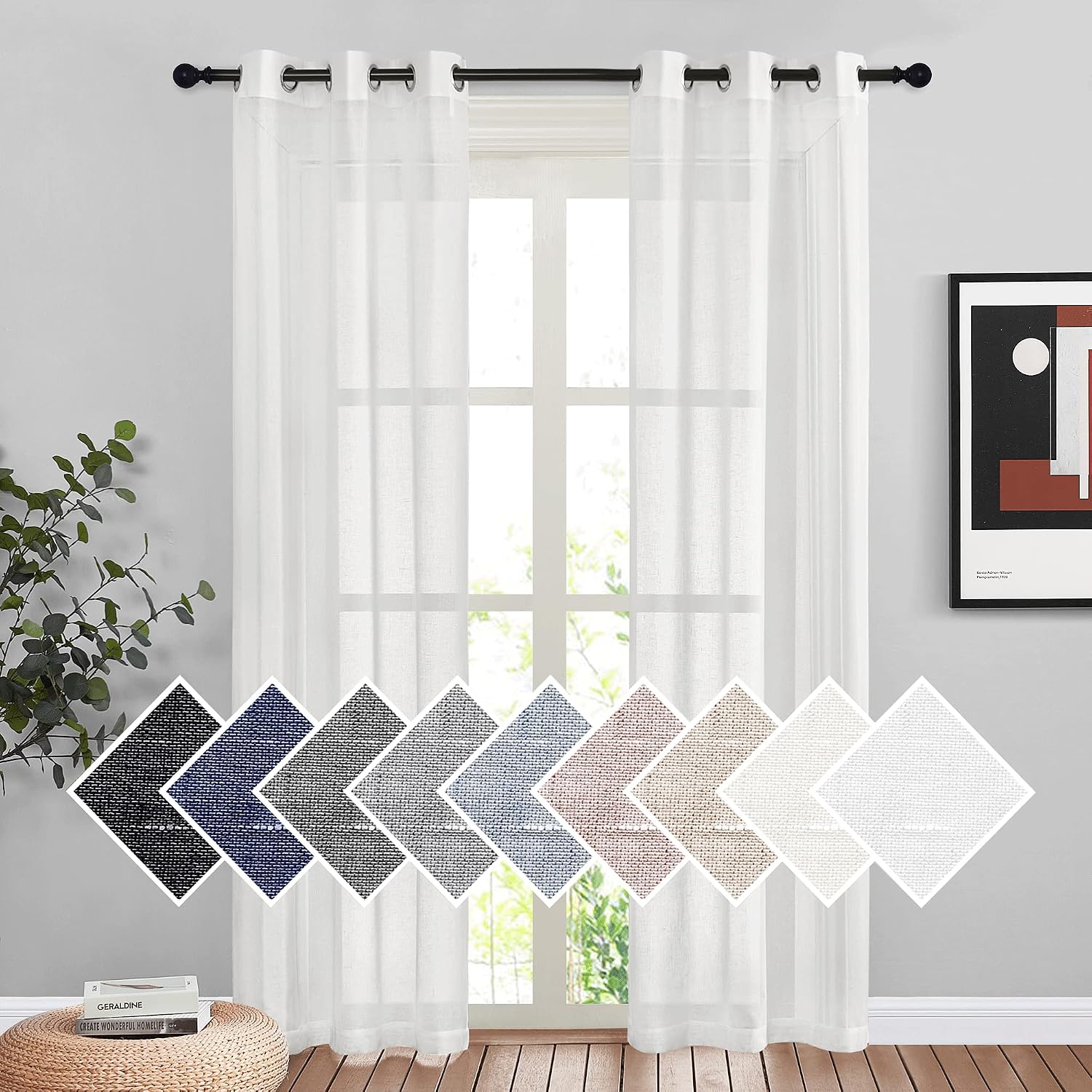 NICETOWN Linen Curtains Semi Sheer Bedroom Window Curtains