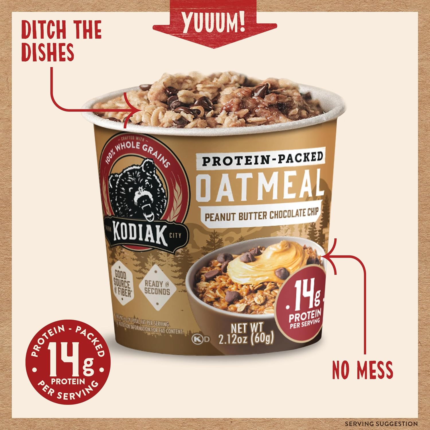 Kodiak Cakes Instant Protein Maple & Brown Sugar Oatmeal in a Cup, 2.12oz (Pack of 12)