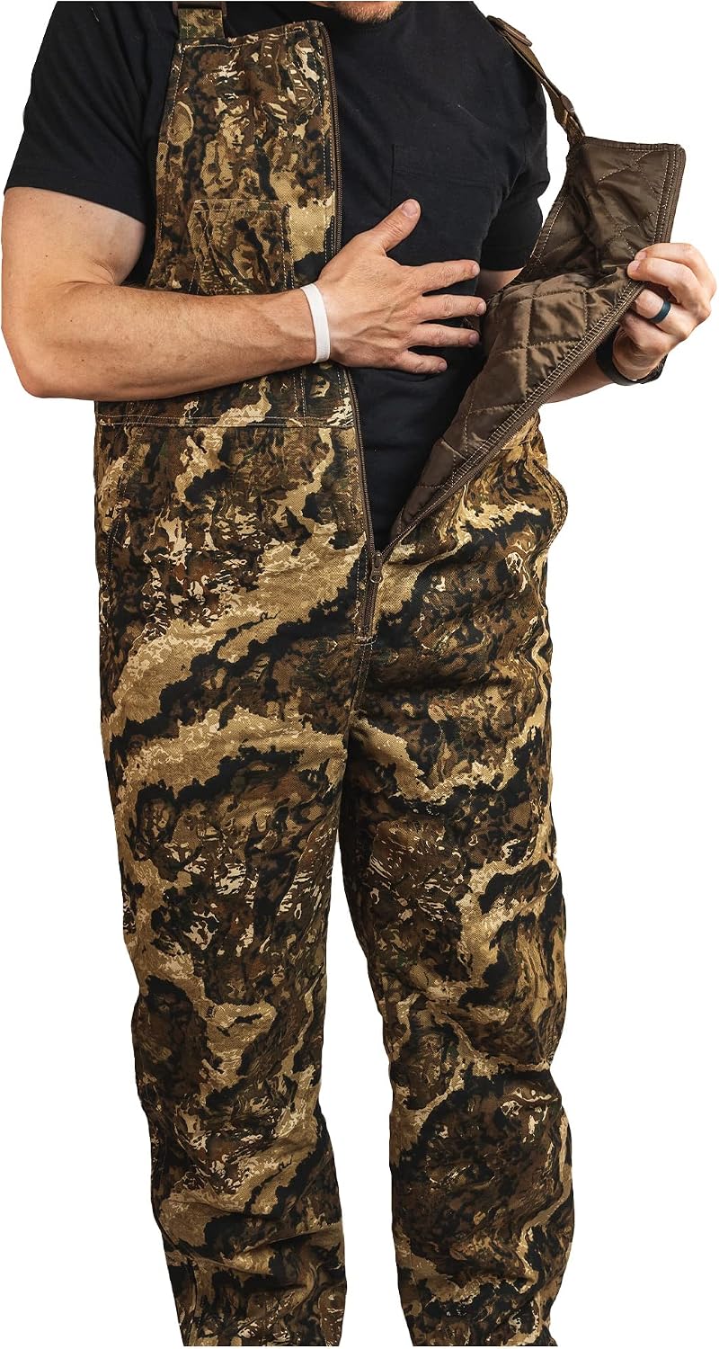 HOT SHOT Men’s Insulated Camo Bib, Ultra-Quiet Adjustable Overalls, Cold Weather Hunting Coveralls for Men