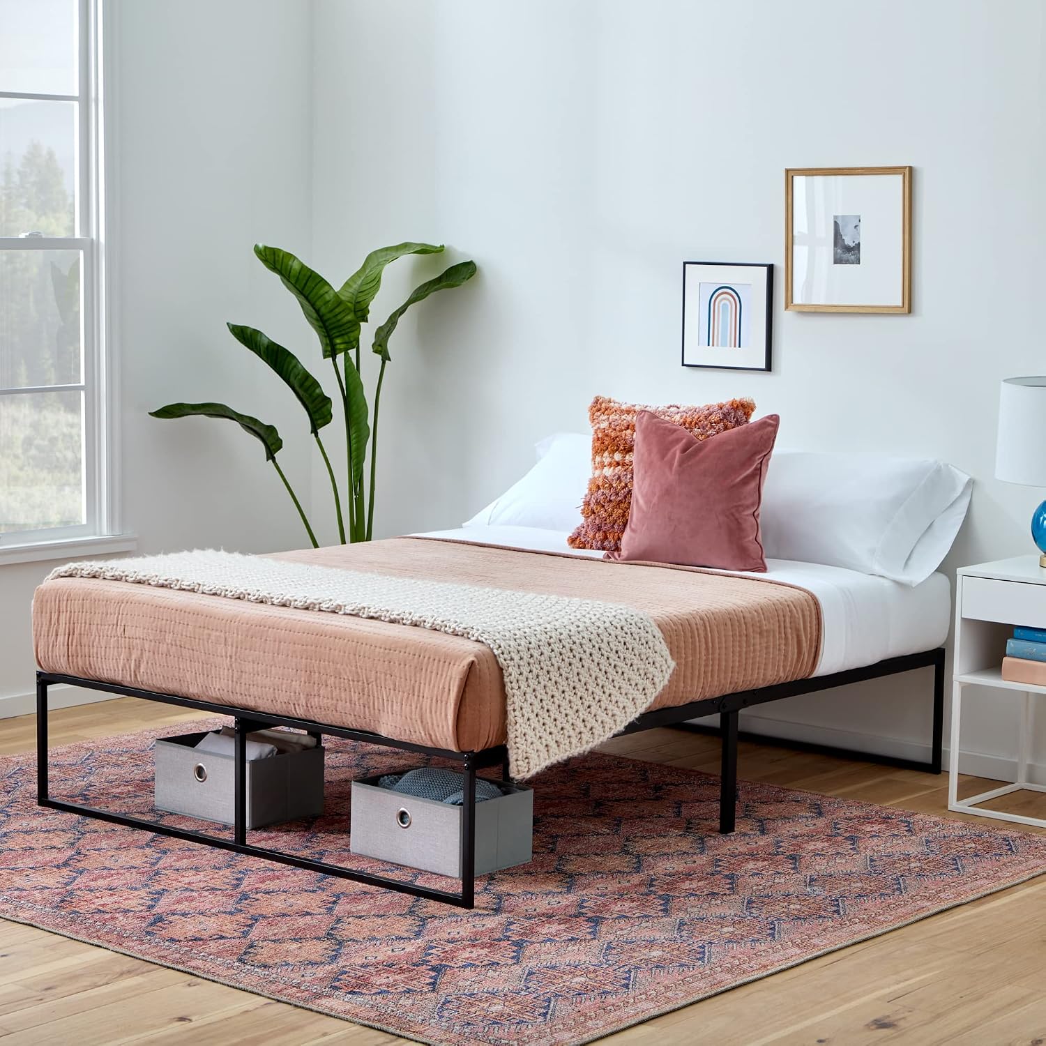 Linenspa Folding Metal Platform Bed Frame - Easy Assembly - Sturdy Steel - No Box Spring Needed - Underbed Storage - Mattress Foundation - 14" High