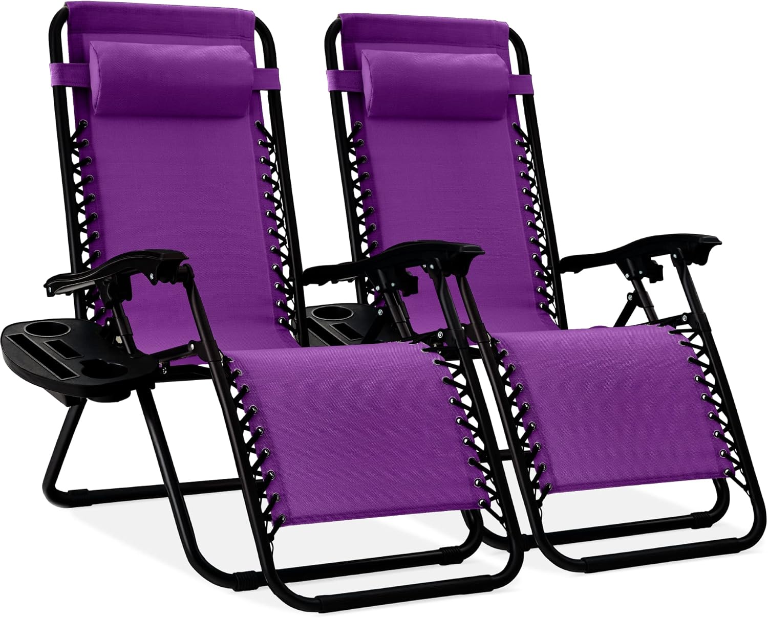 Best Choice Products Set of 2 Adjustable Steel Mesh Zero Gravity Lounge Chair Recliners w/Pillows and Cup Holder Trays - Light Blue