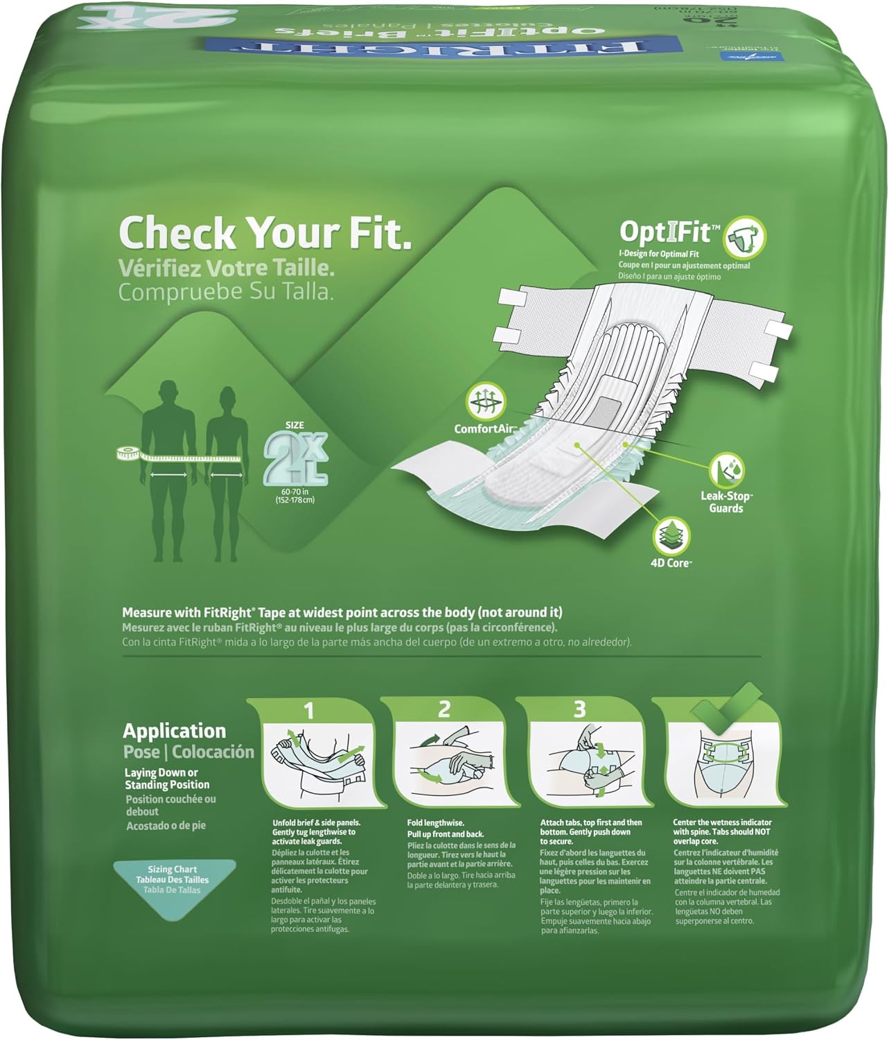 FitRight Adult Diapers, Extra Heavy Absorbency, XL (Waist Size 56in-64in), 80 Count, OptiFit Incontinence Briefs for Men and Women, Disposable, Moisture Wicking, Leak Protection,