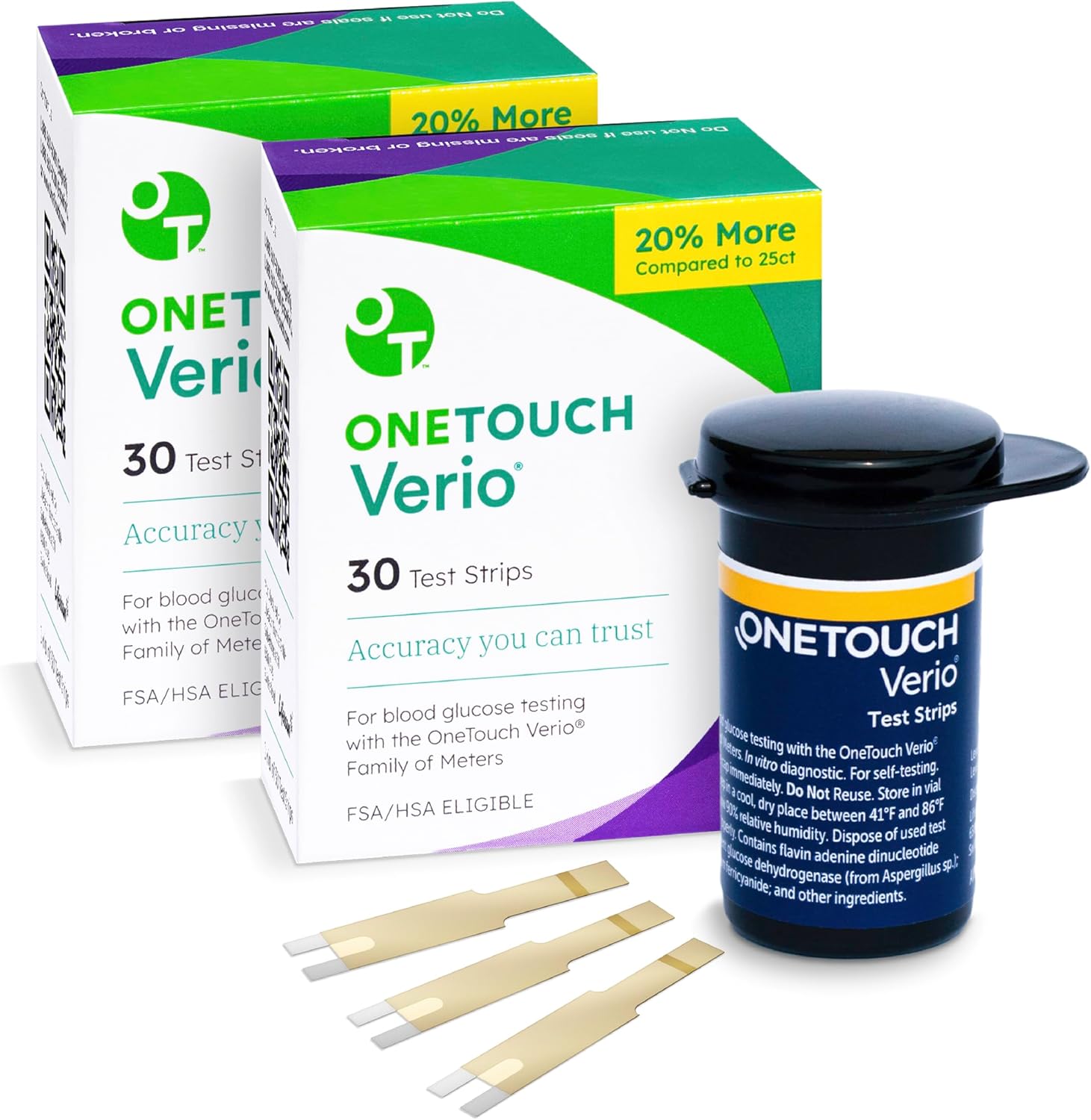 OneTouch Verio Test Strips for Blood Glucose Meter, 30 Count, 2 Pack