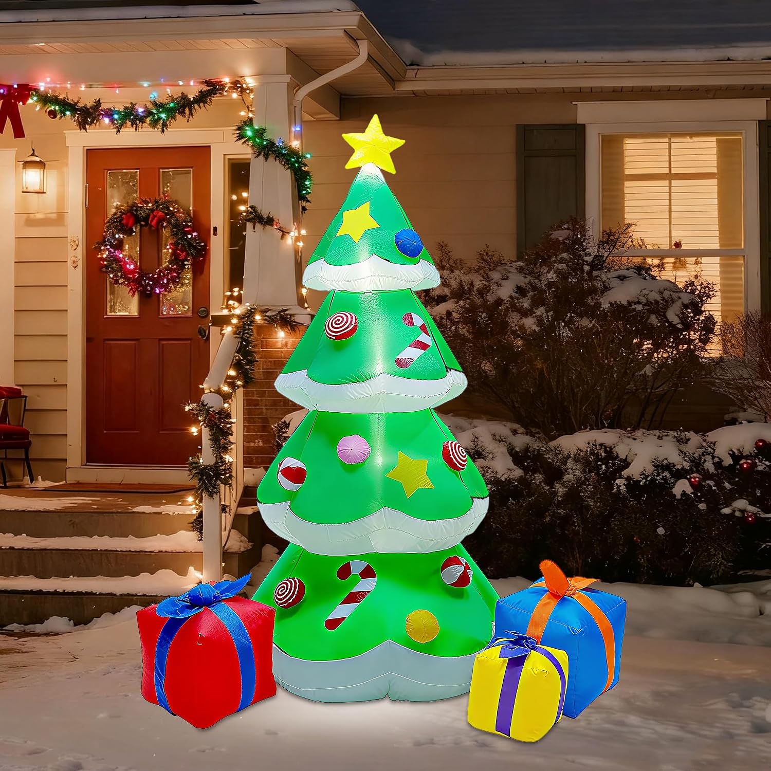 DR.DUDU 7 FT Christmas Tree Inflatable Outdoor Decorations with Led Lights