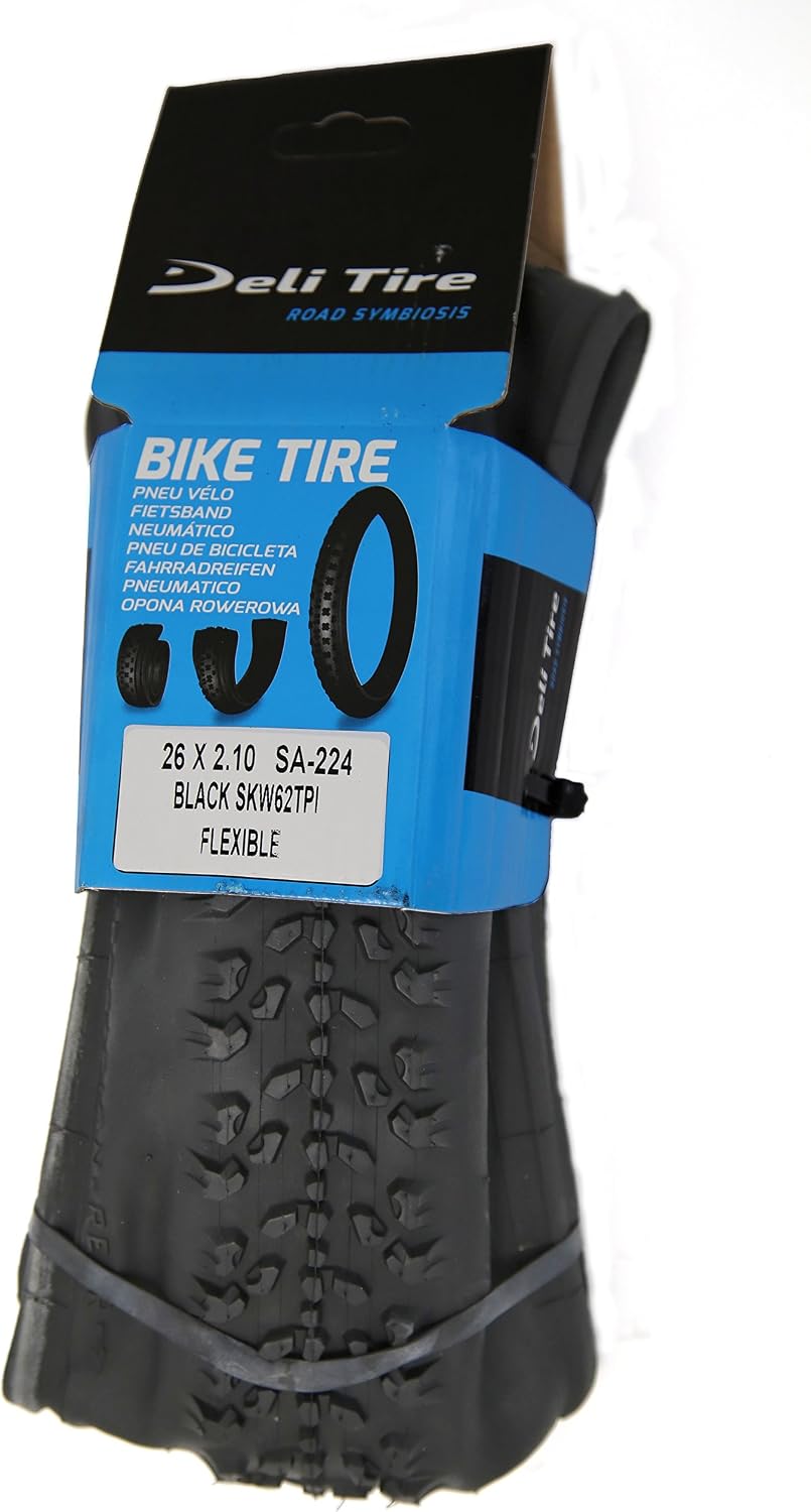 Deli Tire 26 x 2.10 Folding Tire, 62 TPI, Skinwall, Mountain Bike Tire, SA224