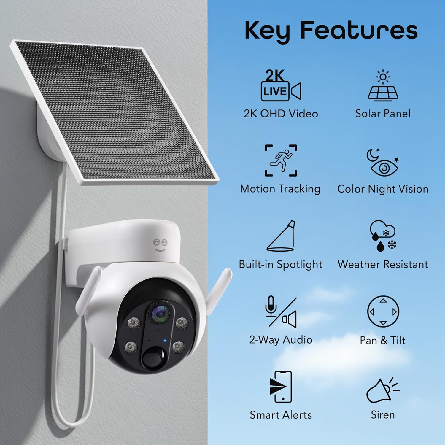 Geeni Insight 3MP Smart PTZ Solar Security Camera – Auto-Follow Motion Tracking, 2K HD Wire-Free Outdoor WiFi Camera with 3W External Solar Panel