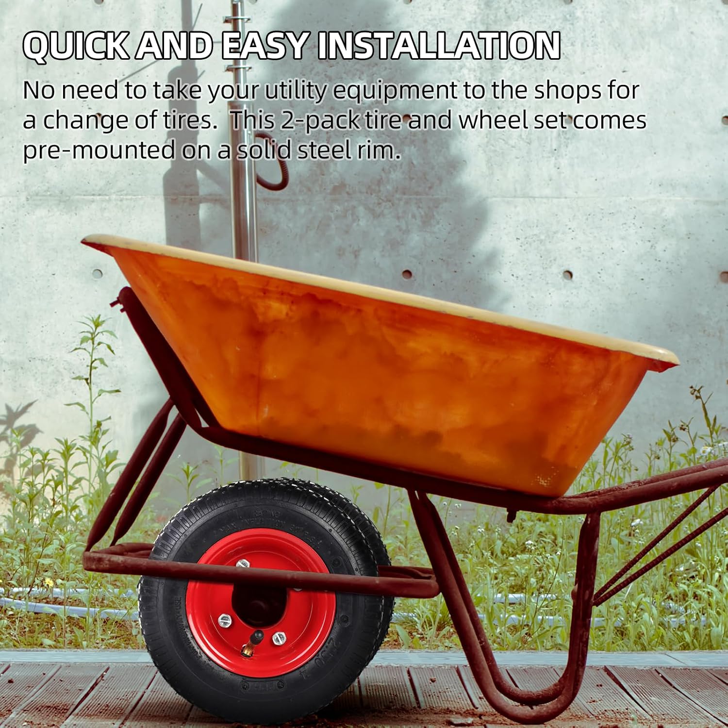 AR-PRO (2-PACK) 4.80/4.00-8" Tire and Wheel, 16" Pneumatic Tire Wheels with 3/4" Bearings and 3" Centered Hub for Wheelbarrow, Hand Truck