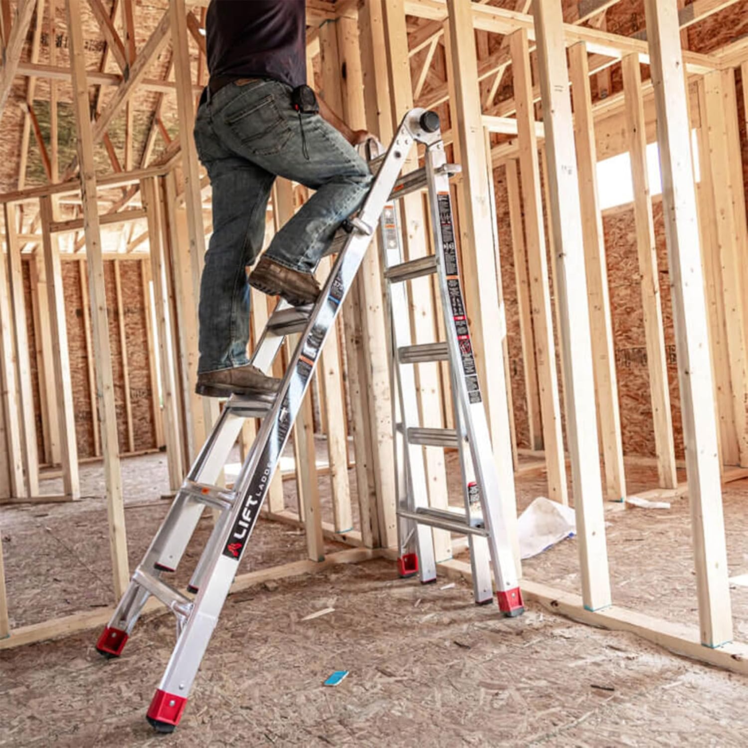 Lift Ladders 18-Ft Multi-Position Aluminum Ladder, 5-in-1, 300 lb. Capacity