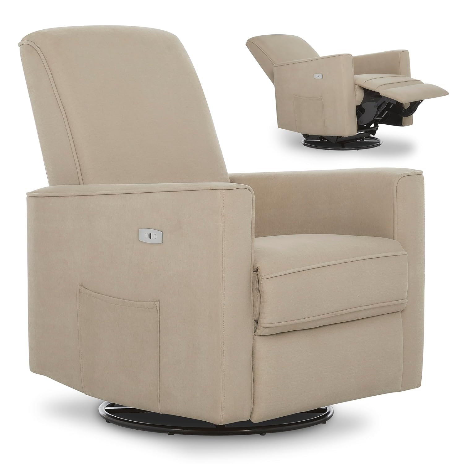 évolur Harlow Upholstered Power Glider Recliner with USB Charging – Rocking & 275° Swivel with Smooth Glide – Greenguard Gold & FSC