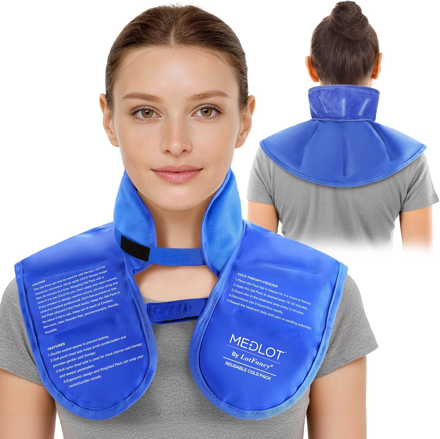 LotFancy Ice Pack for Neck Shoulder, Reusable Cold Neck Wrap for Pain Relief, Flexible Gel Pack with Adjustable Straps
