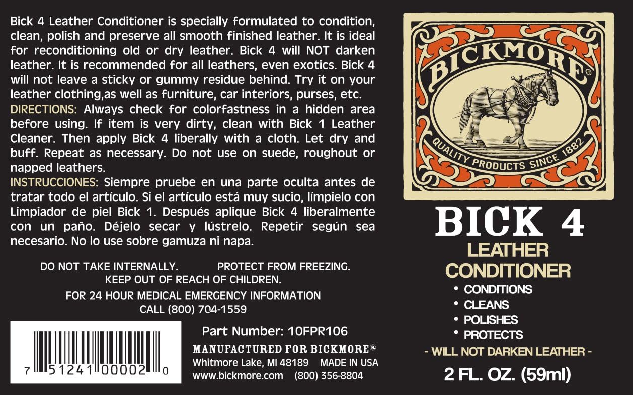 Bick 4 Leather Conditioner & Cleaner, Won't Darken Boots, Couch, Bags 8 oz | Made in USA, For Shoes, Furniture, Jackets, Auto Interiors, Apparel & Accessories