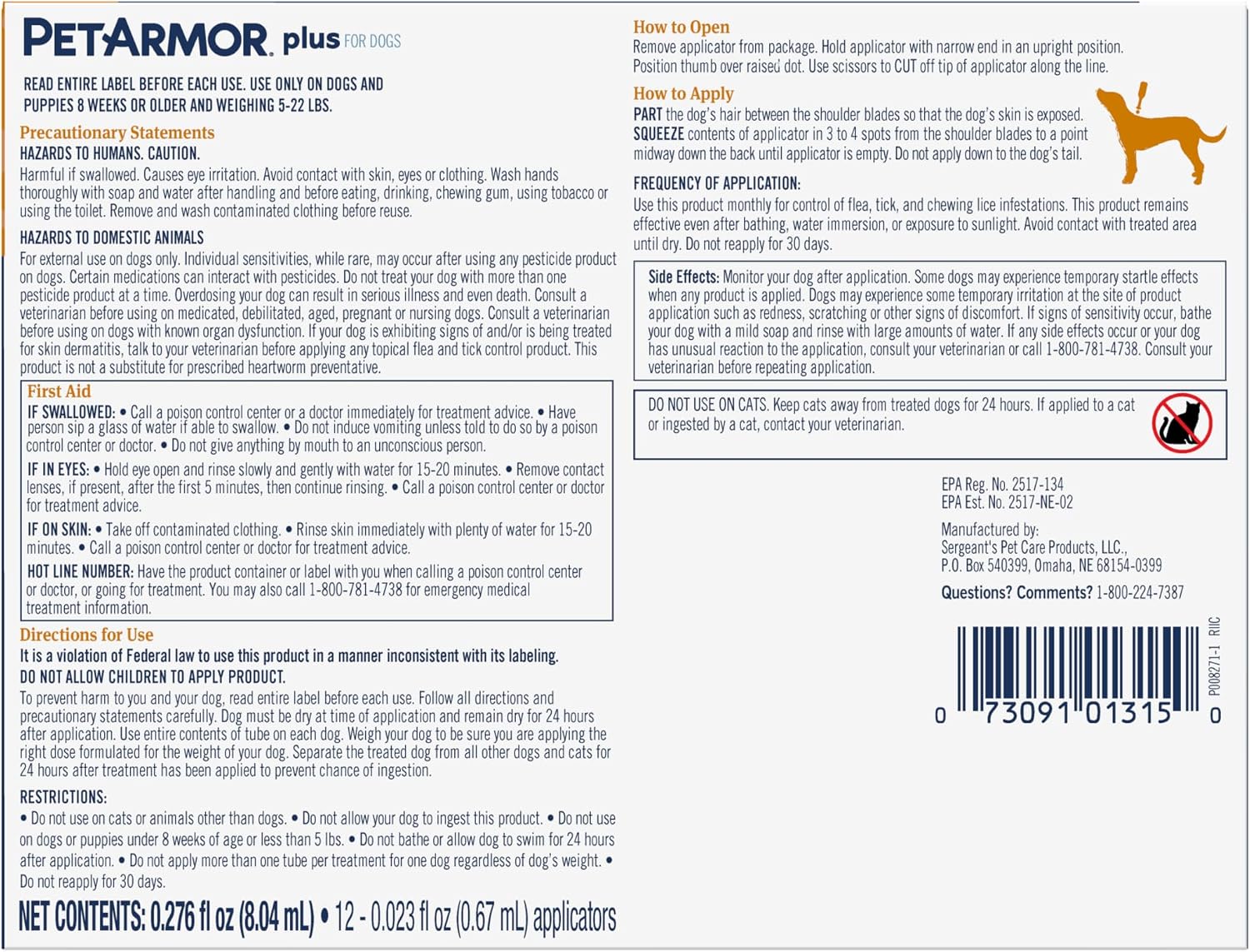 PetArmor Plus Flea and Tick Prevention for Dogs, Small Dog Flea and Tick Treatment, 3 Doses, Waterproof Topical, Fast Acting (5-22 lbs)