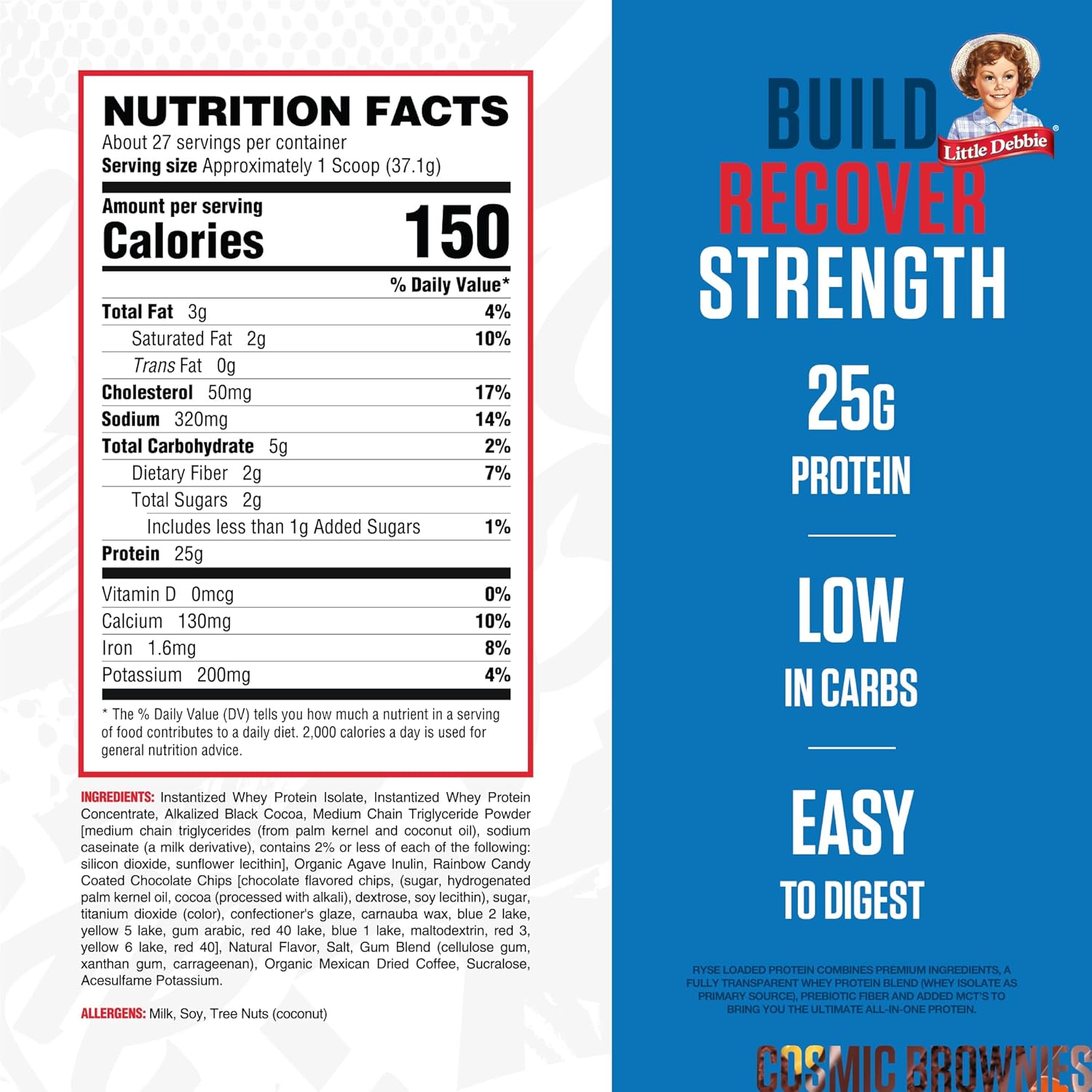 RYSE Loaded Protein Powder - Peanut Butter Cup - 25g Whey Protein Isolate & Concentrate with Prebiotic Fiber & MCTs - Low Carb, Low Sugar