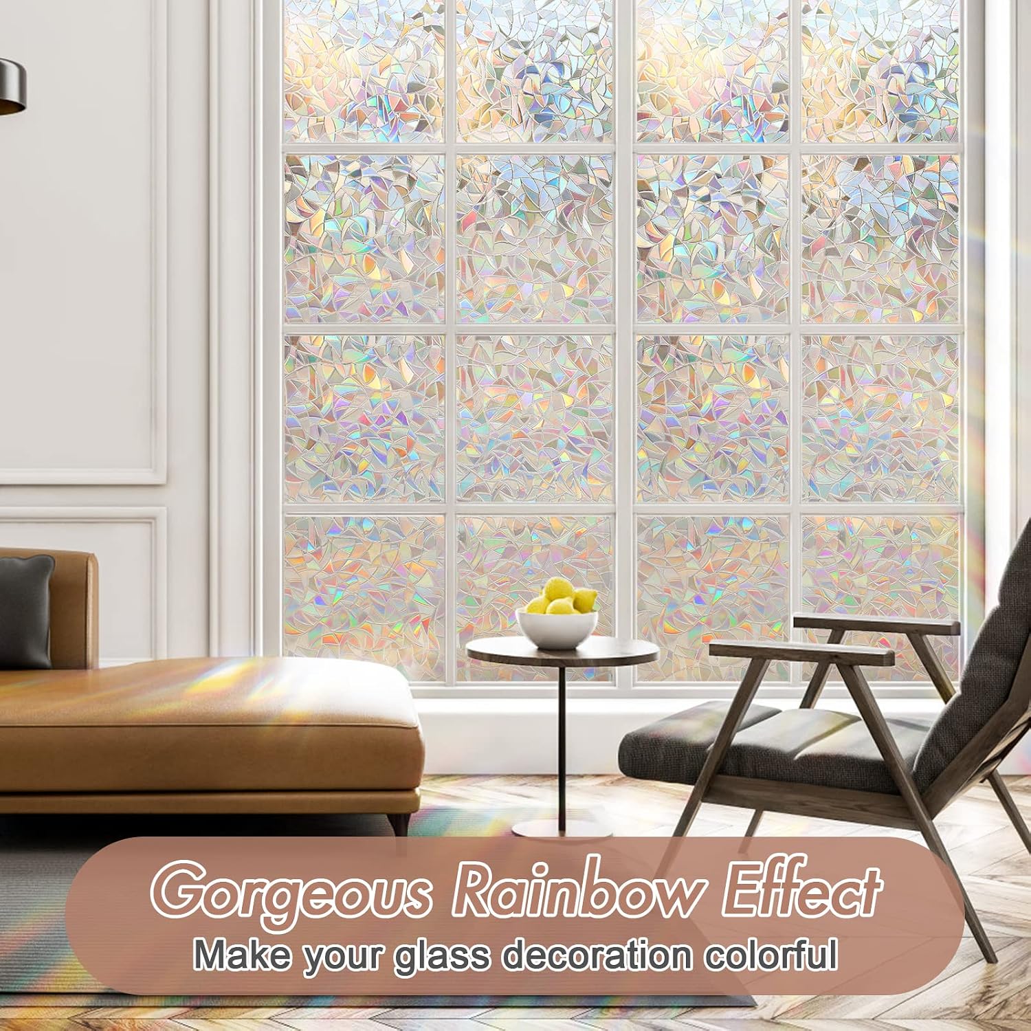 Haton Window Privacy Film, Stained Glass Rainbow Film, 17.5" x 78.7"
