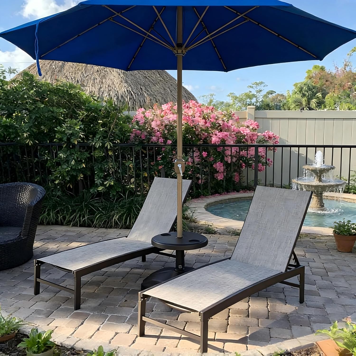 Crestlive Products Outdoor Pool Lounge Chairs Set of 2 with Side Table, Adjustable Five-Position Recliner for Beach, Pool, Sunbathing, Lawn
