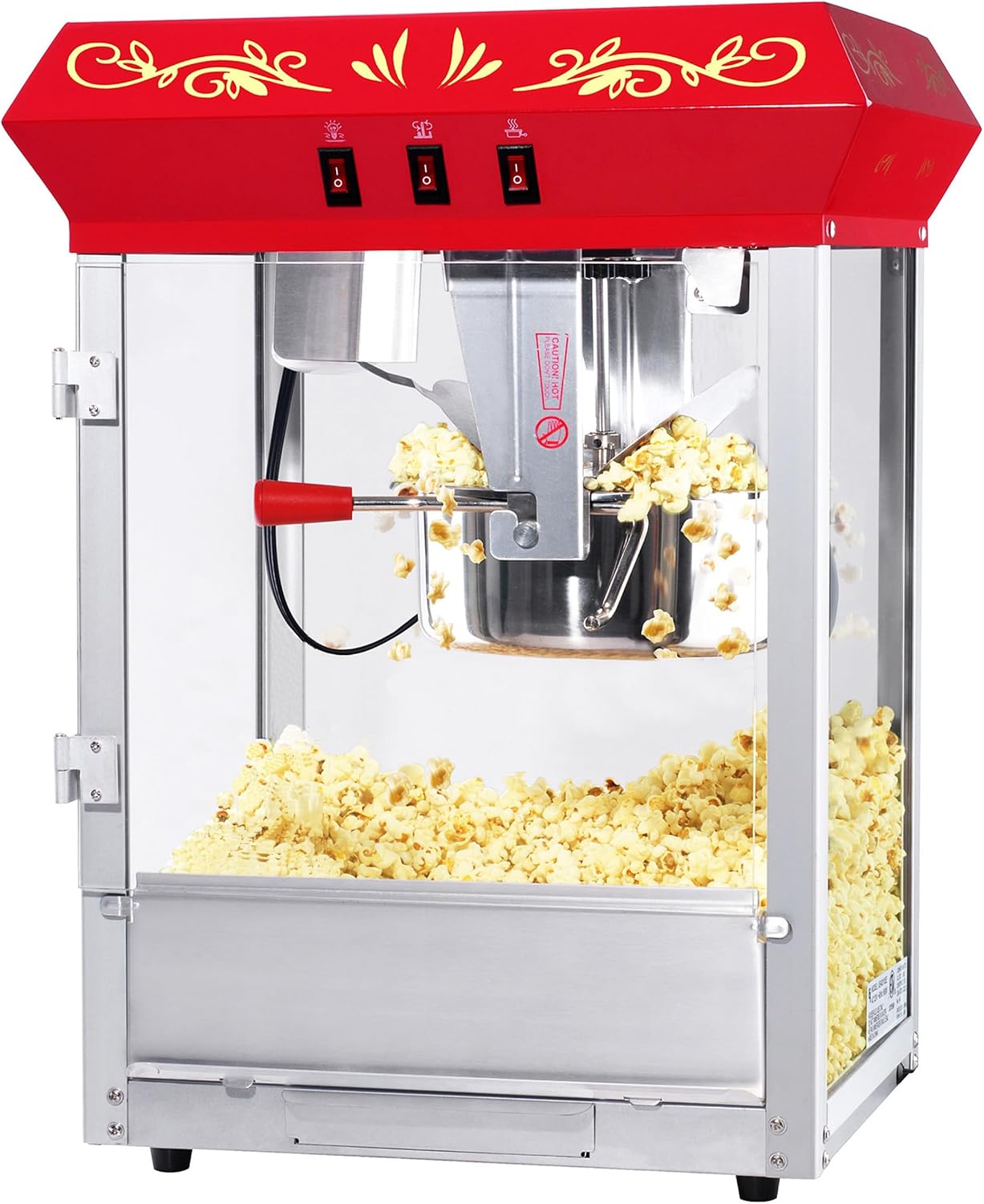 Great Northern Popcorn Company 6100 8 ounce Foundation Red Antique Style Popcorn Popper Machine, Red Floral, Counter-top Popper Machine