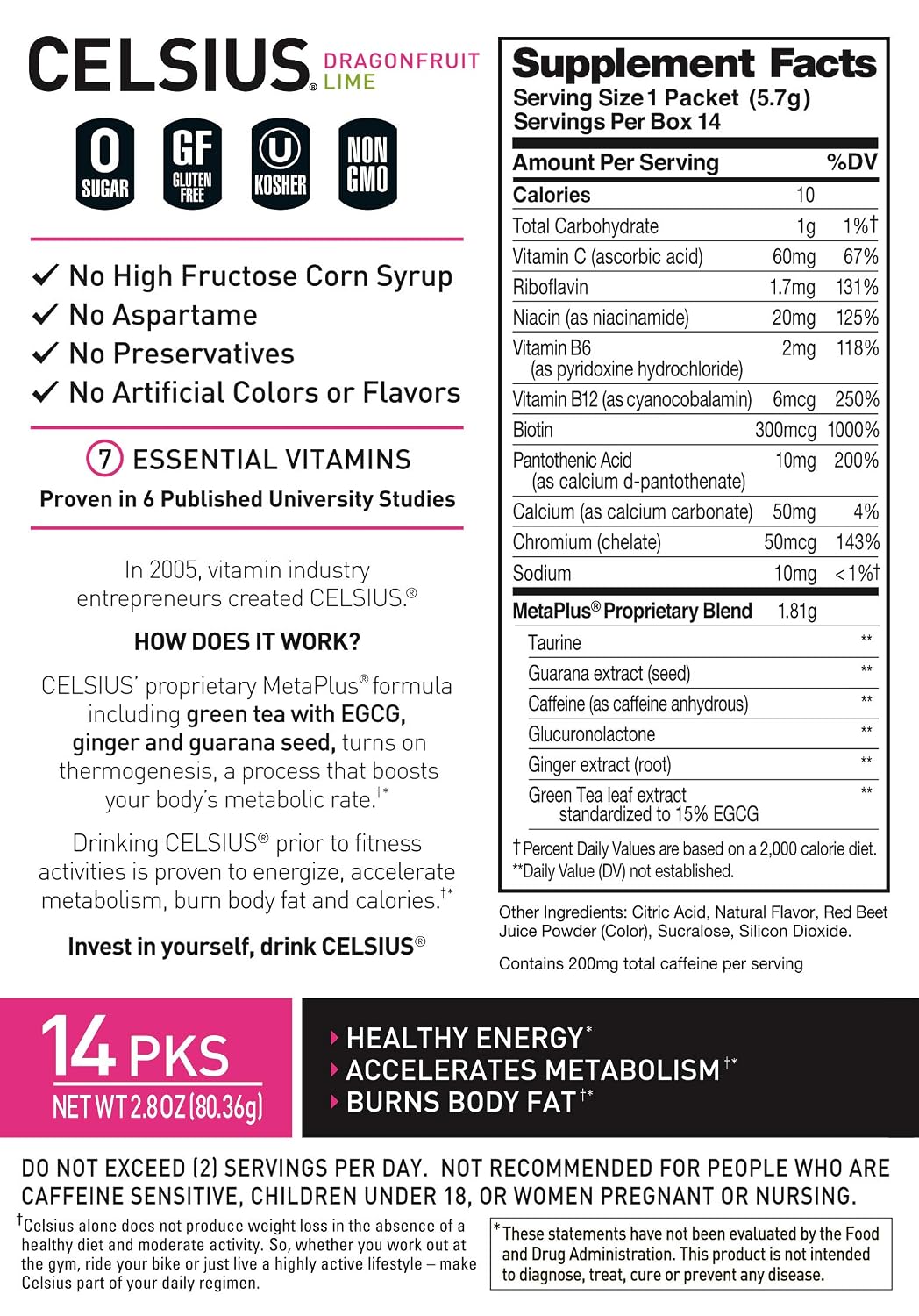 CELSIUS On-The-Go Powder Stick, Combo Pack of Dragonfruit Lime and Cranberry Lemon, 28 Piece Assortment