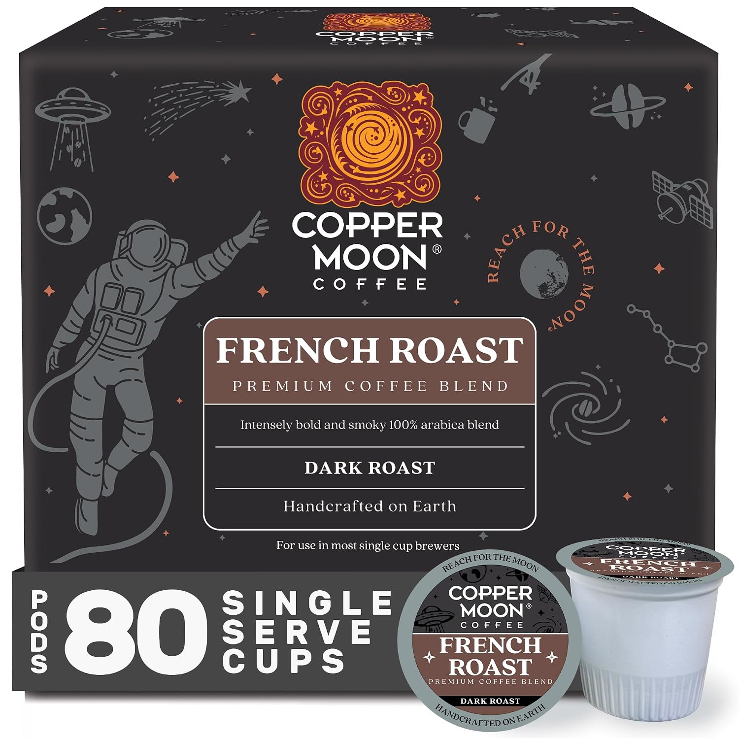 Copper Moon K-Cup Coffee Pods, Medium Roast, Costa Rican Blend, 80 Count | Single Serve, Vegan, Allergen Free, Non-GMO, Kosher, Small Batch Roasted, Vegetarian, Compatible with Keurig K Cup Brewers