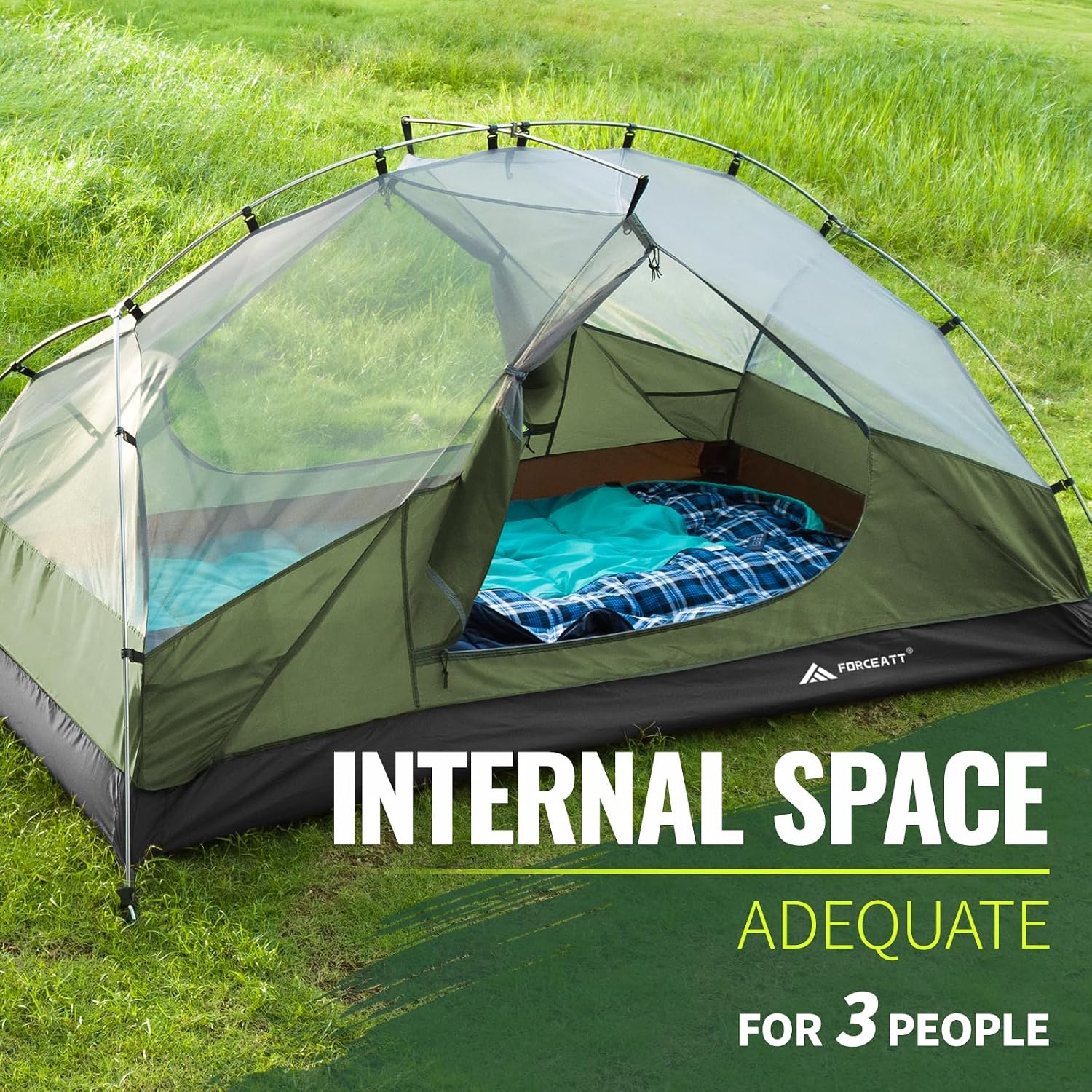 Forceatt Tent for 2 and 3 Person is Waterproof and Windproof, Camping Tent for 3 to 4 Seasons