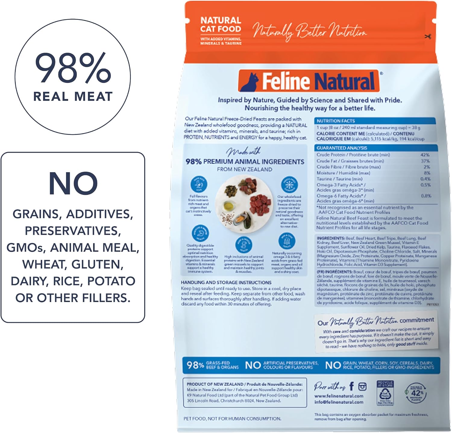 Feline Natural - High Protein Freeze Dried Dry Cat Food with 98% Meat