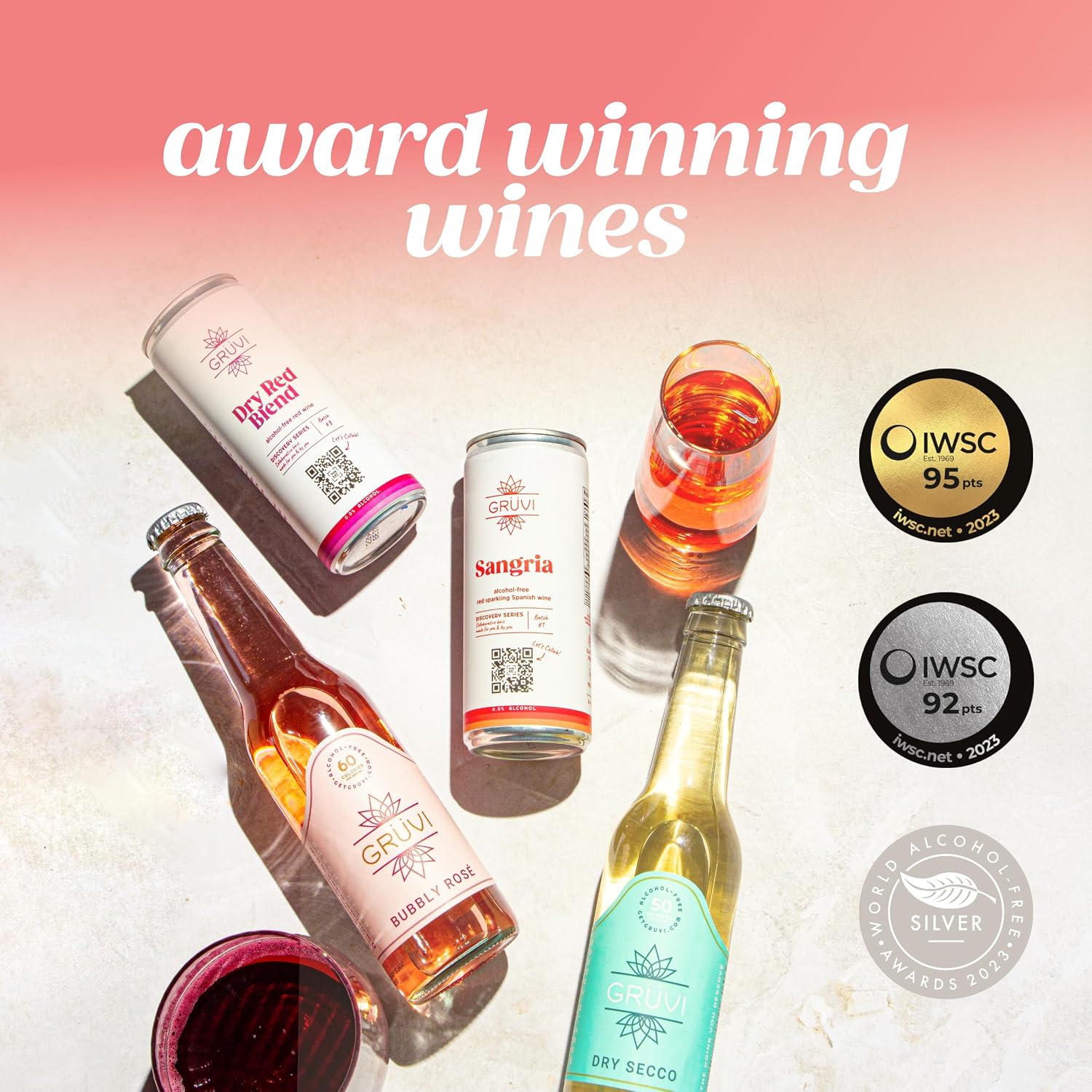 Gruvi Non-Alcoholic Dry Secco, 50 Calories, 8-Pack, 0% ABV, Non Alcoholic Sparkling Wine, Zero Alcohol Wine, NA Wine