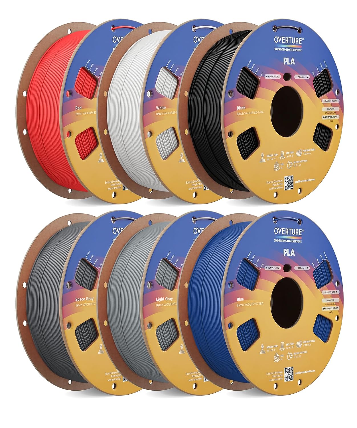 OVERTURE High Speed PLA Filament 1.75mm 3D Printer Filament,1kg White