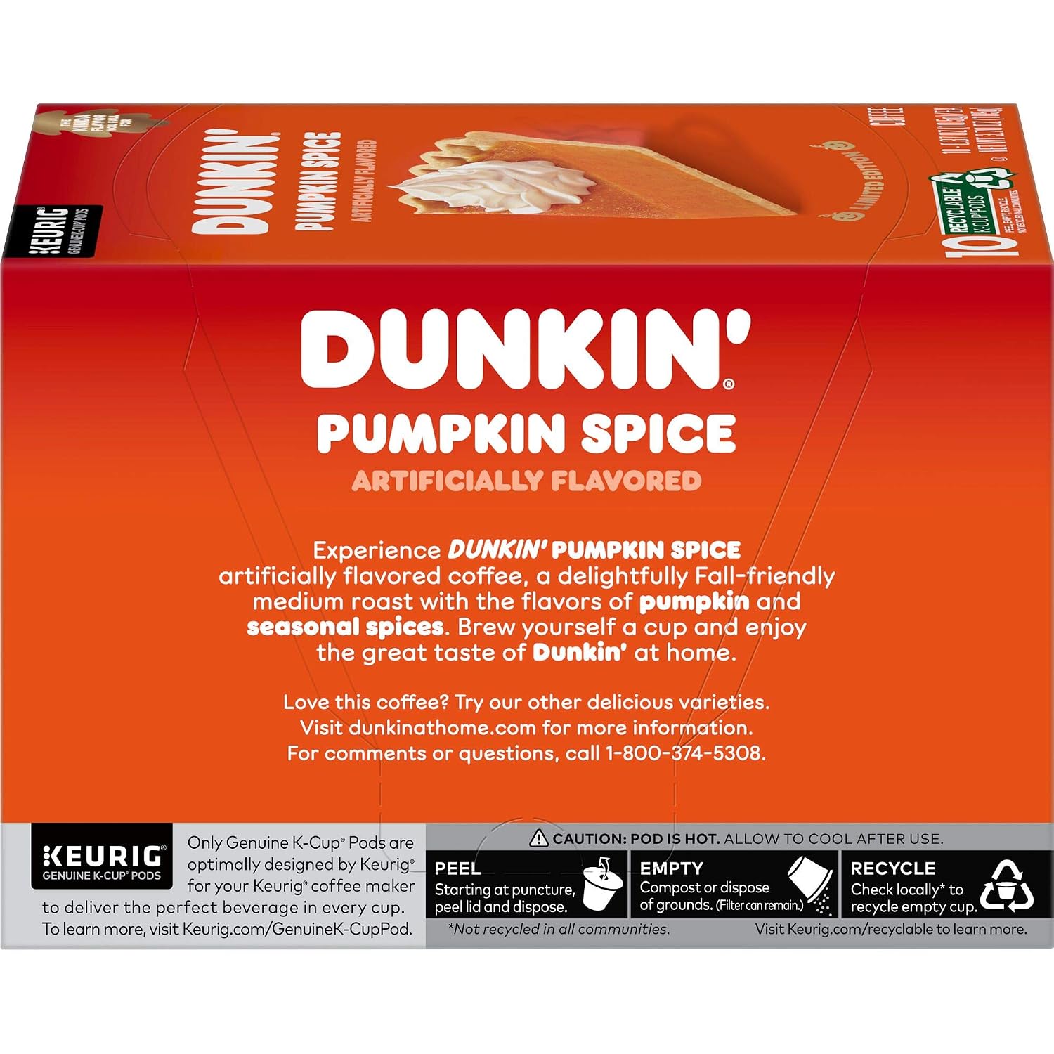 Dunkin’ Pumpkin Spice Artificially Flavored Coffee, 10 Keurig K-Cup Pods | Limited edition fall flavor, Notes of cinnamon & nutmeg sweetness