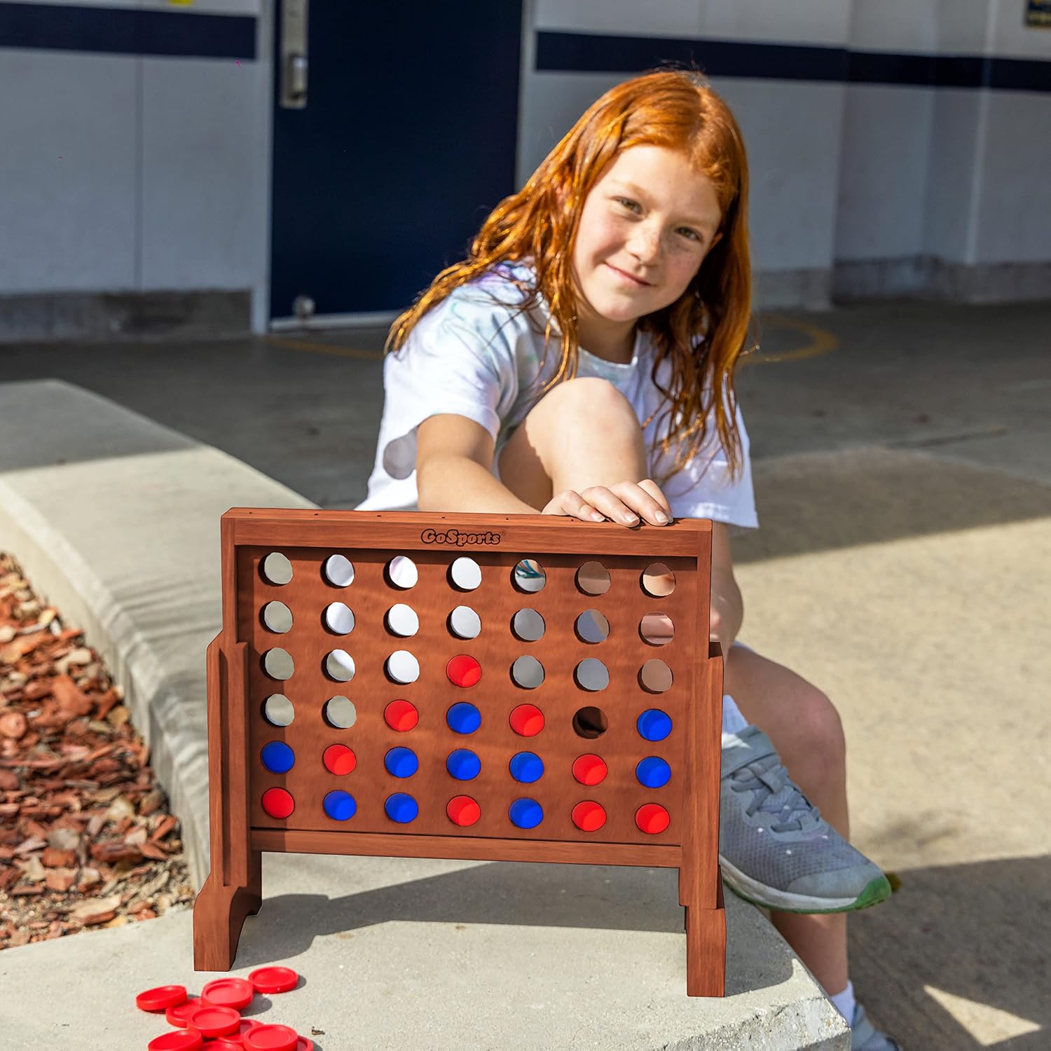 GoSports Premium 4 in a Row Game - Choose Between Classic White or Dark Stain - 1 Foot Width – with Connect Coins, Portable Case and Rules