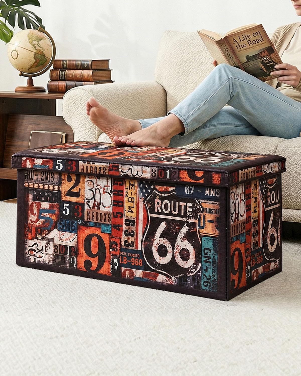 B FSOBEIIALEO Folding Storage Ottoman Bench with Faux Leather Footrest Seat, Coffee Table 30"x15"x15"
