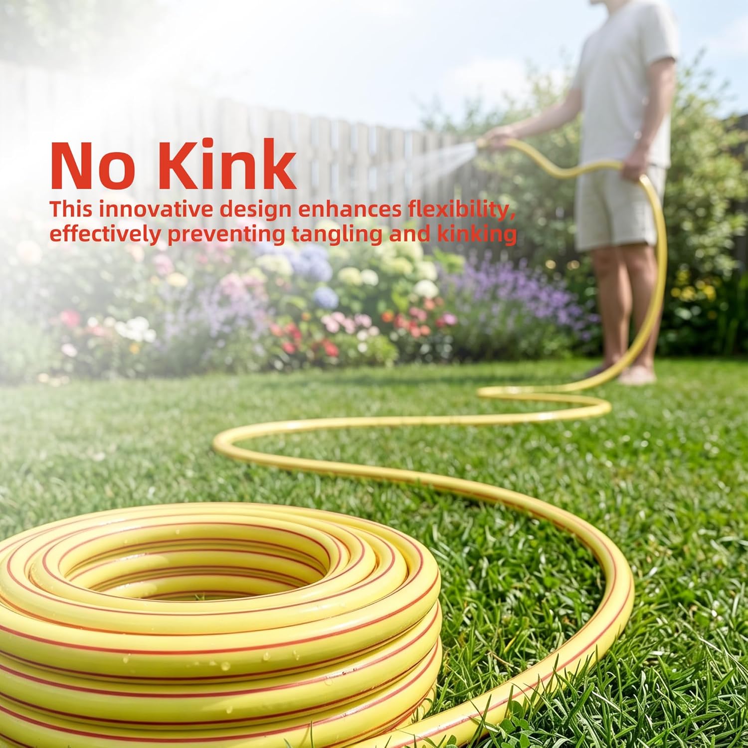 Lead-in Yellow Short Garden Hose 3/4 in. x 5 ft. -No Kink, Leak Free, Flexible, Male to Female Fittings -Heavy Duty Lightweight PVC Water Hose -150PSI Work & 500PSI Burst, for Reel Cart & Outdoor Use