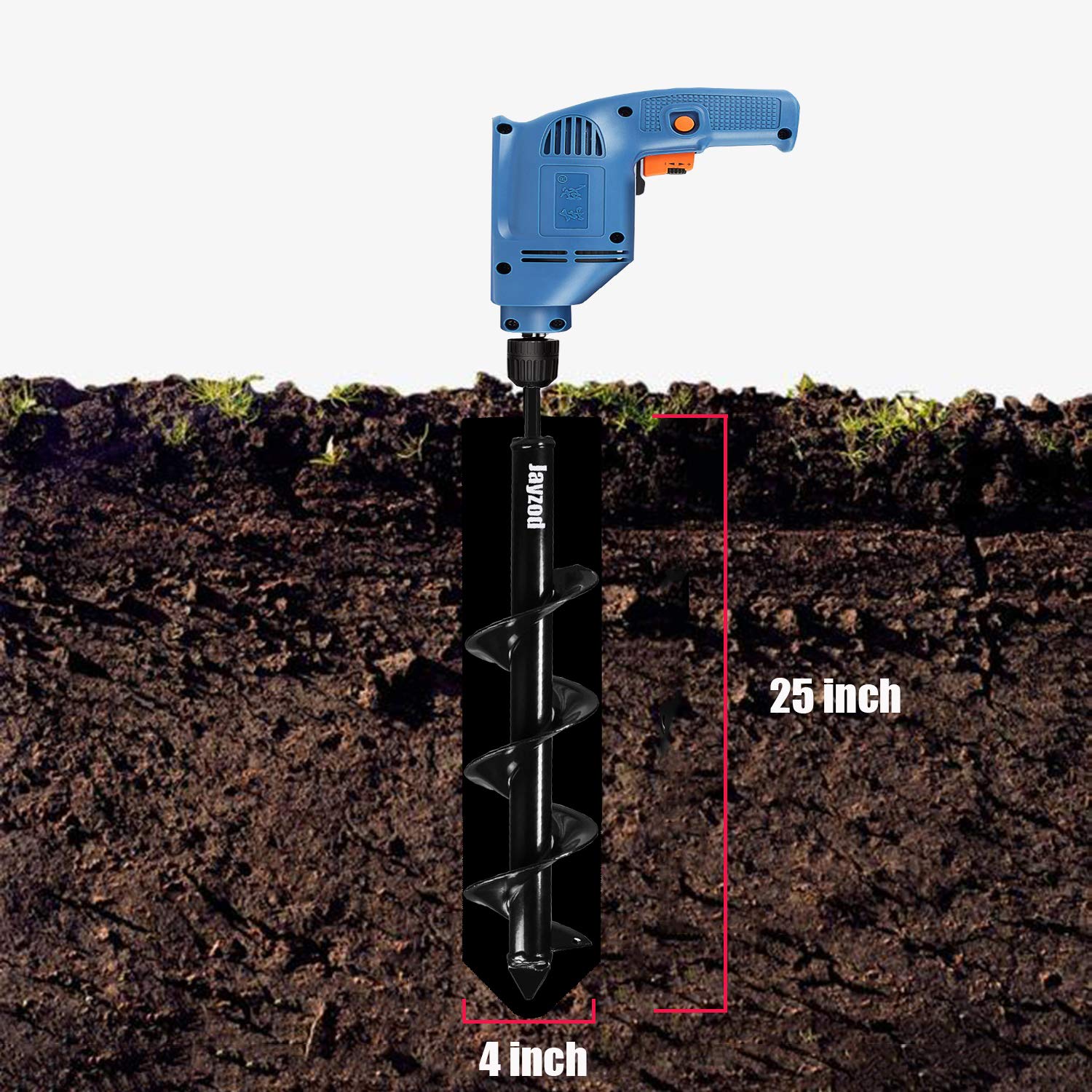 Auger Drill bit for Planting 4"X25" Garden Auger Spiral Drill Bit for Bulb & Bedding Plant for 3/8” Hex Drive Drill