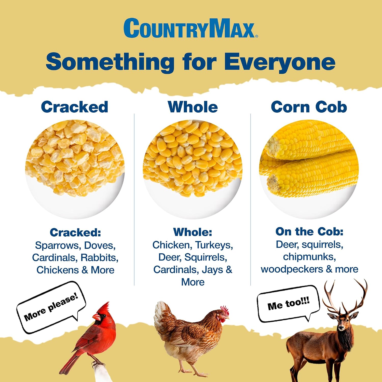 CountryMax 50LB Cracked Corn Chicken Feed, for Birds, Deer, Squirrels | High Energy, USA Sourced, Year-Round Feeding for Poultry, Wildlife, Birds. For Ground Feeding or Bird Feeders