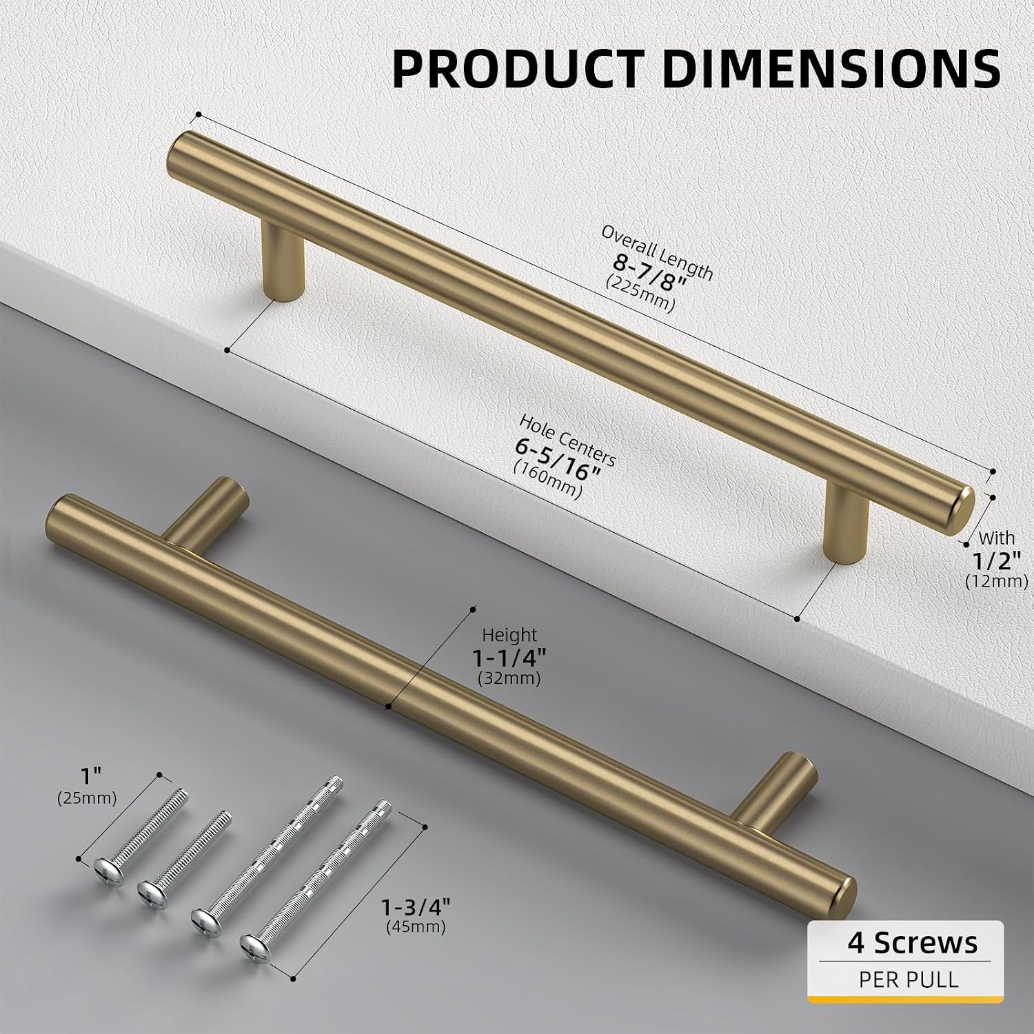 Goldenwarm 5 Pack 3 inch Gold Cabinet Handles Brushed Gold Cabinet Pulls | Gold Dresser Drawer Handles Stainless Steel Drawer Pulls for Kitchen Bathroom Bedroom, Easy to Install