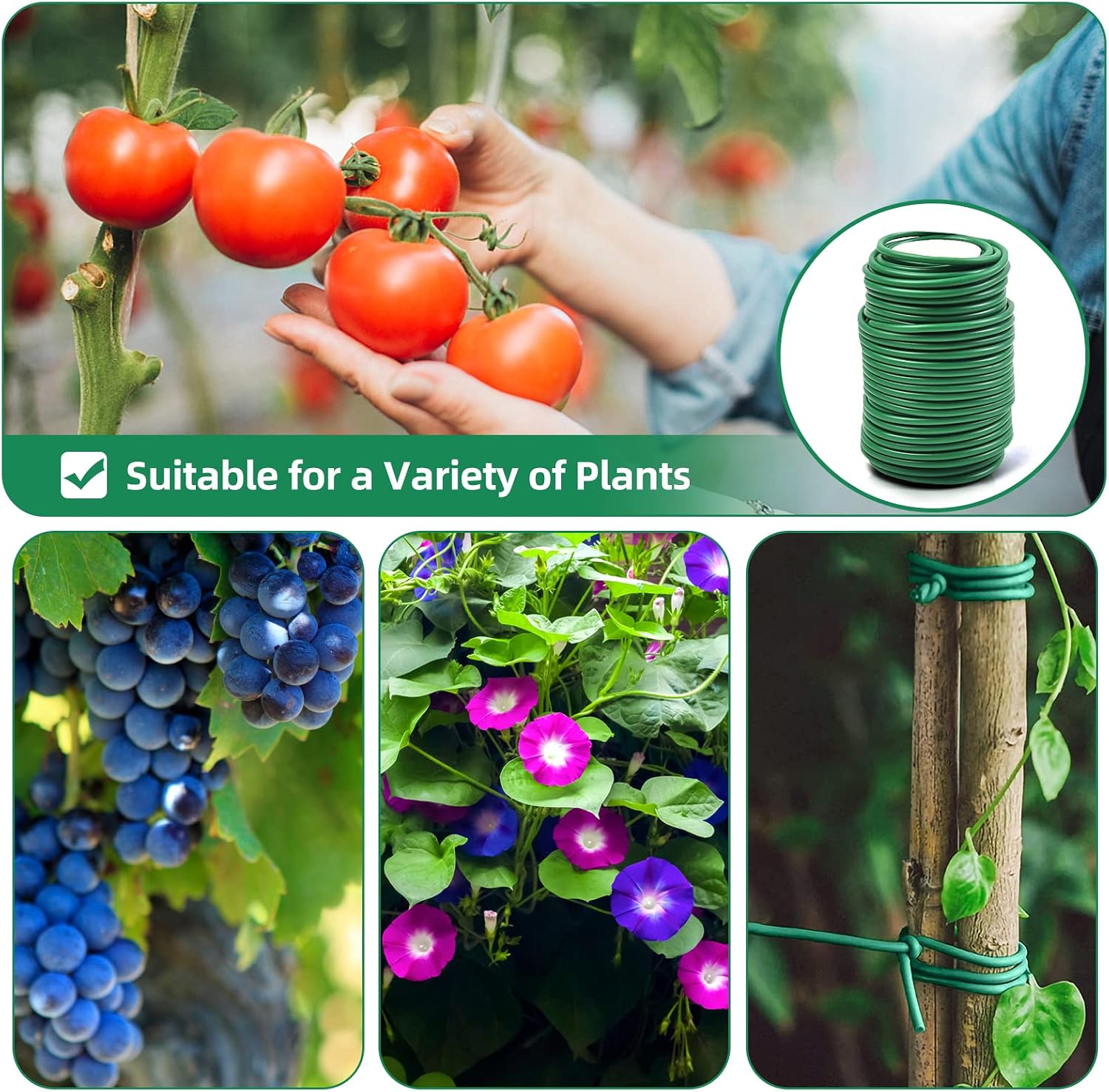 Decoroca Soft Plant Ties for Support - 65.6' Reusable Waterproof Plant Wire, 3.5mm Garden Twist